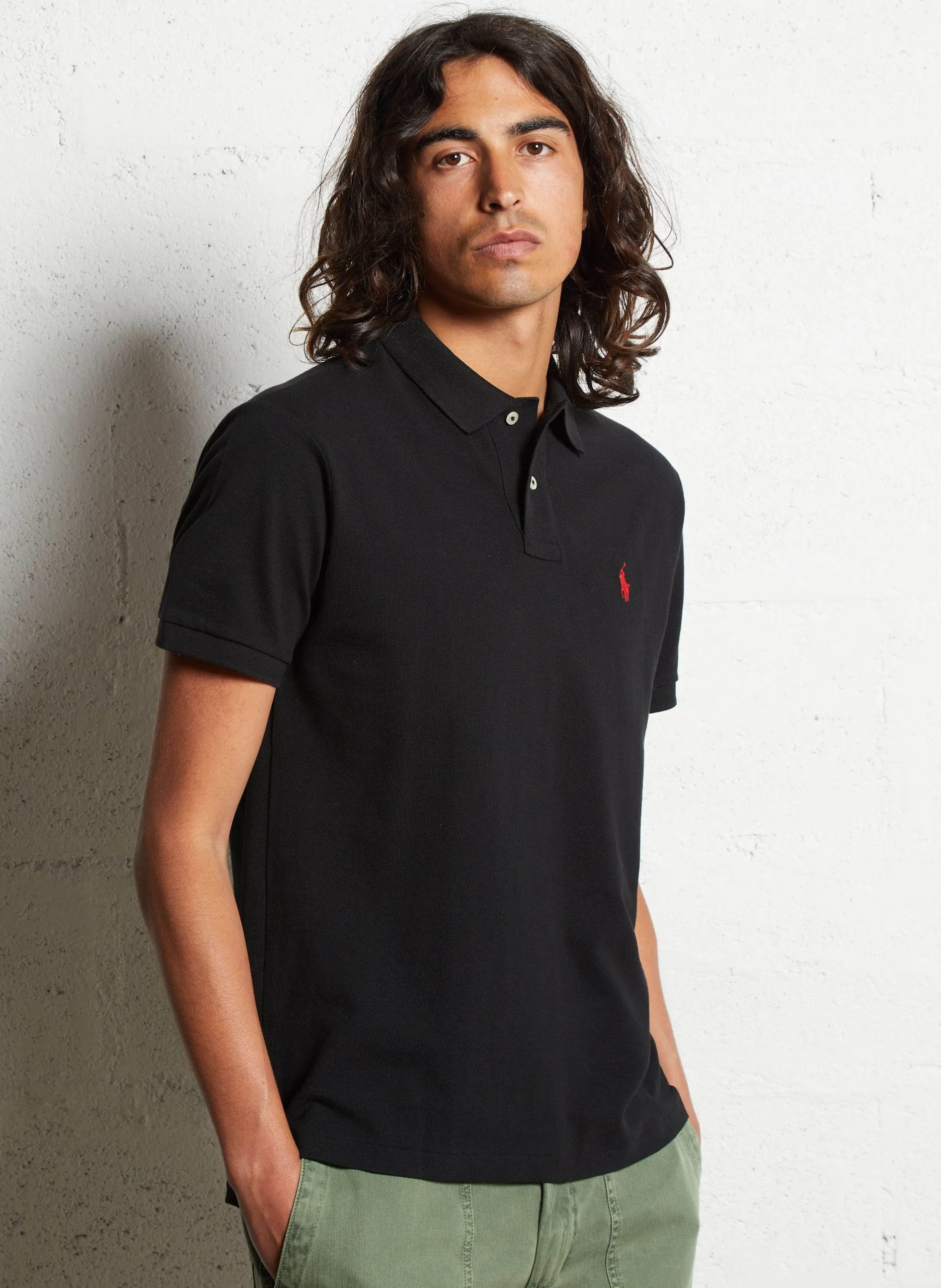 Polo slim-fit en coton piqué Noir