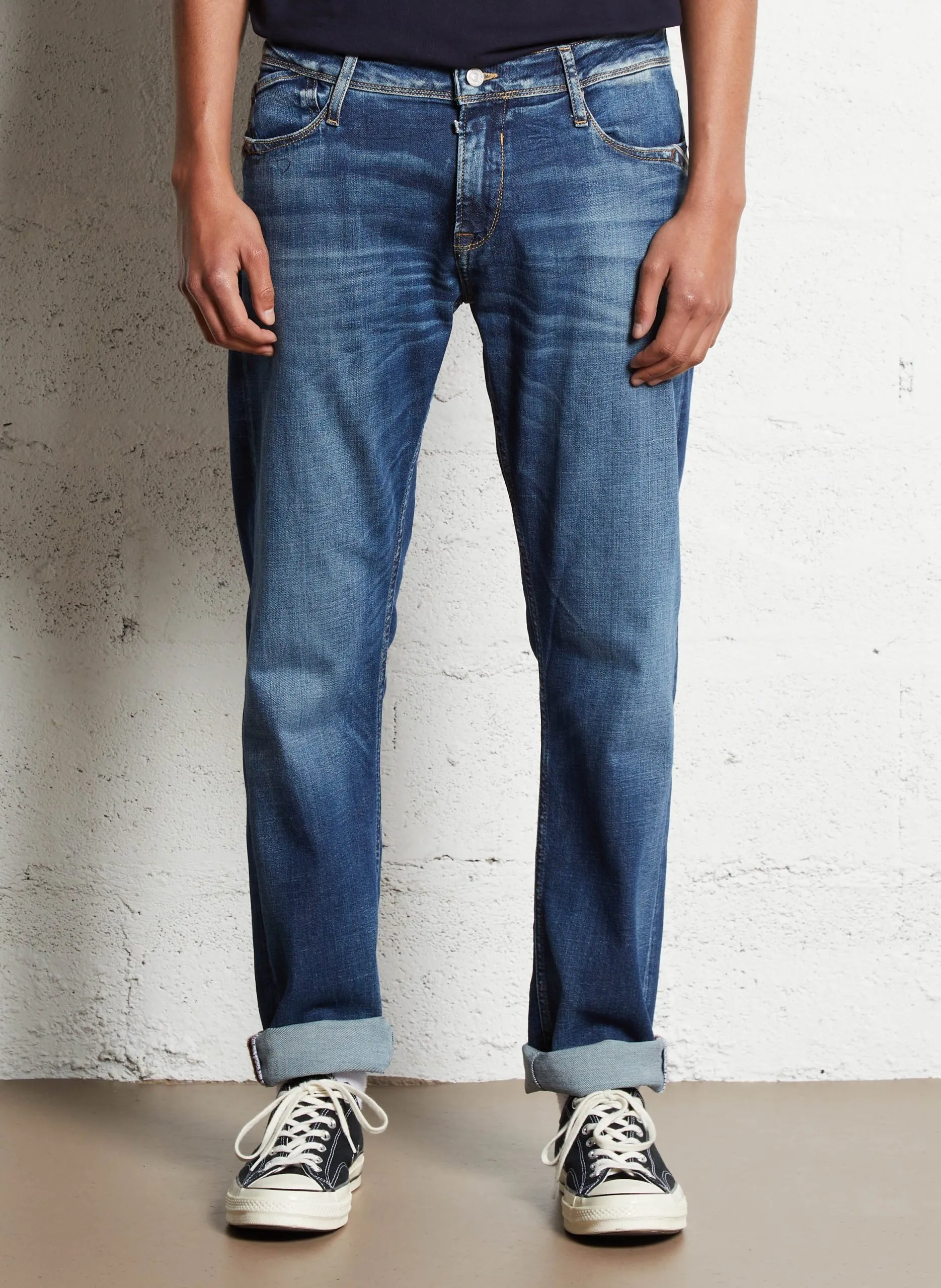 Jean droit en coton mélangé Bleu SAVERY