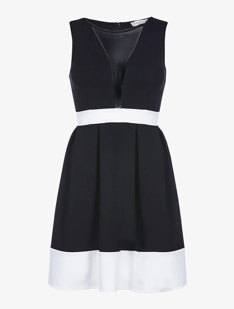 Robe évasée décolleté transparent - noir