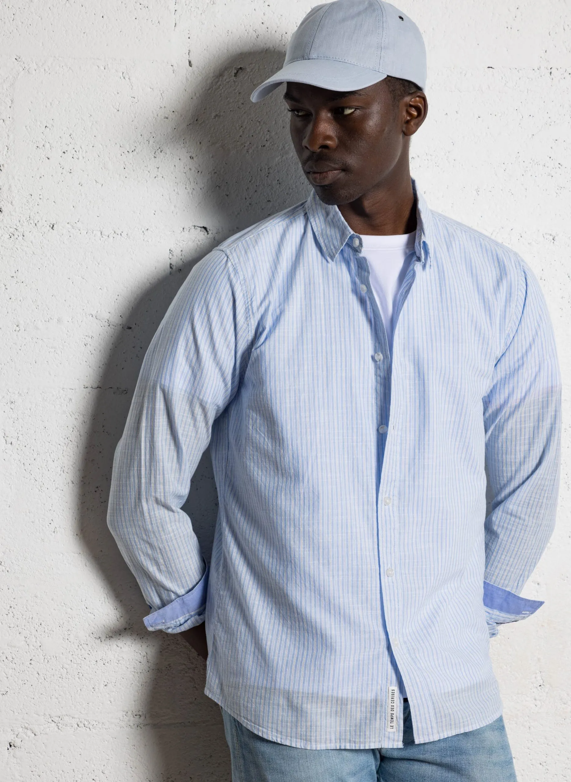 Chemise col classique rayée en coton Blanc TERAL