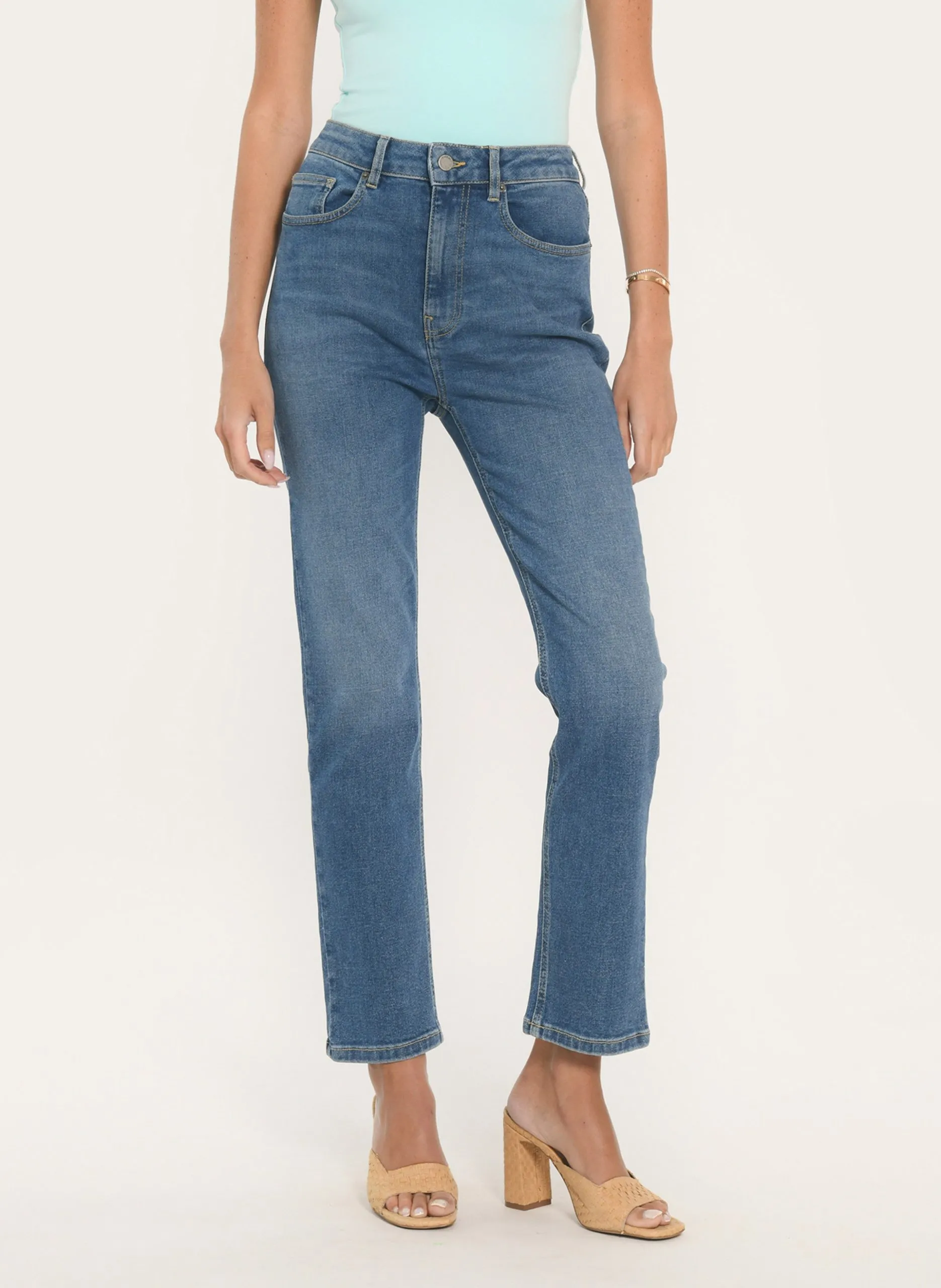 Jean croped en coton mélangé Bleu ALBERTINA