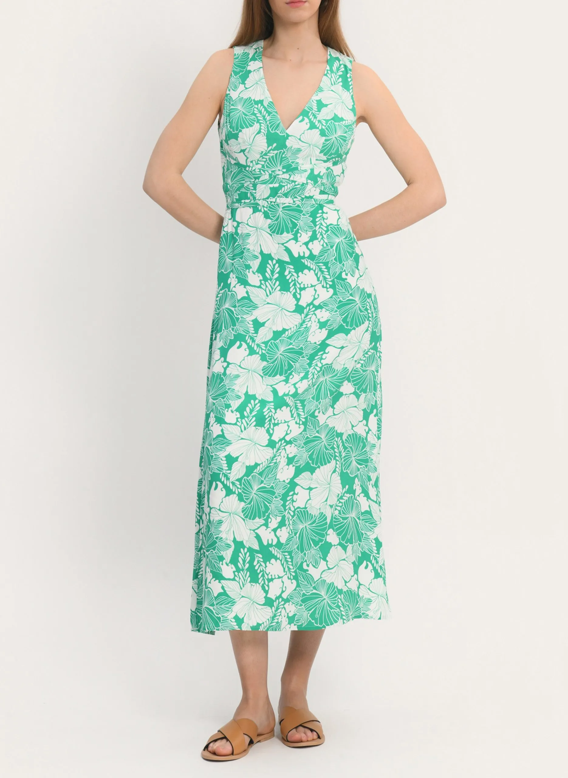 Robe longue col V imprmée Vert ADELAIDE