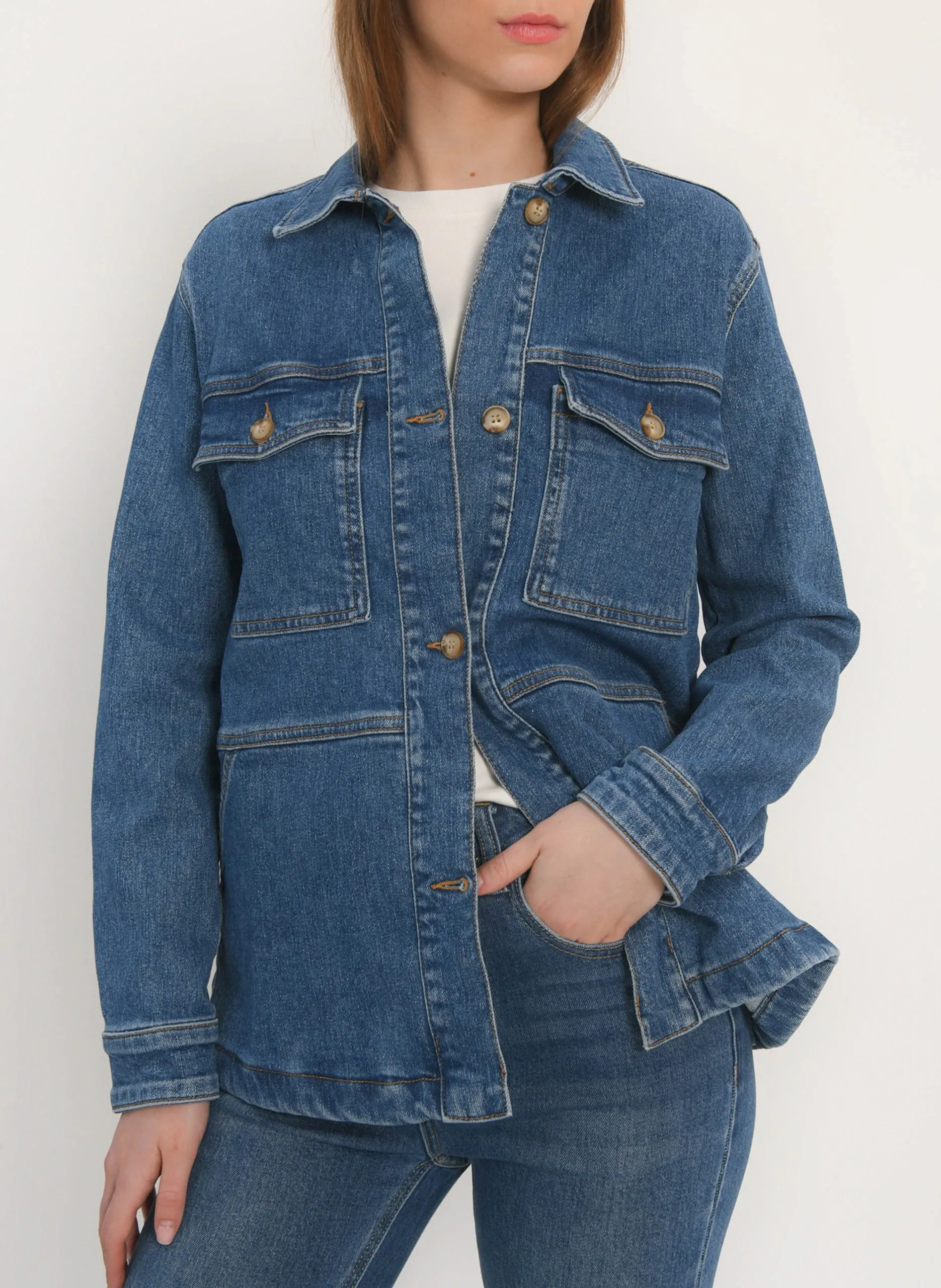 Veste en jean droite col classique Bleu ACHILLE