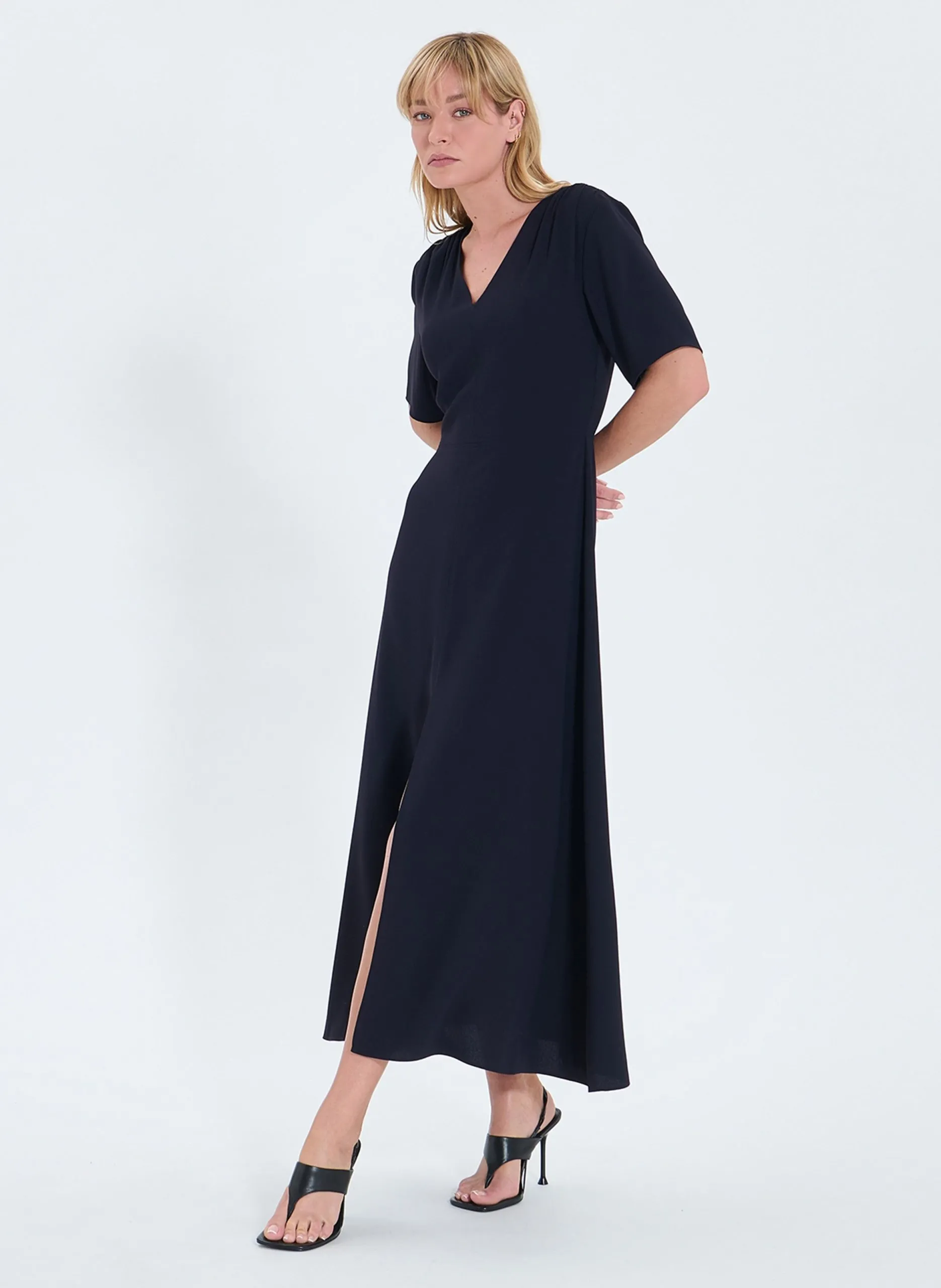 Robe longue col V Bleu RIVIA