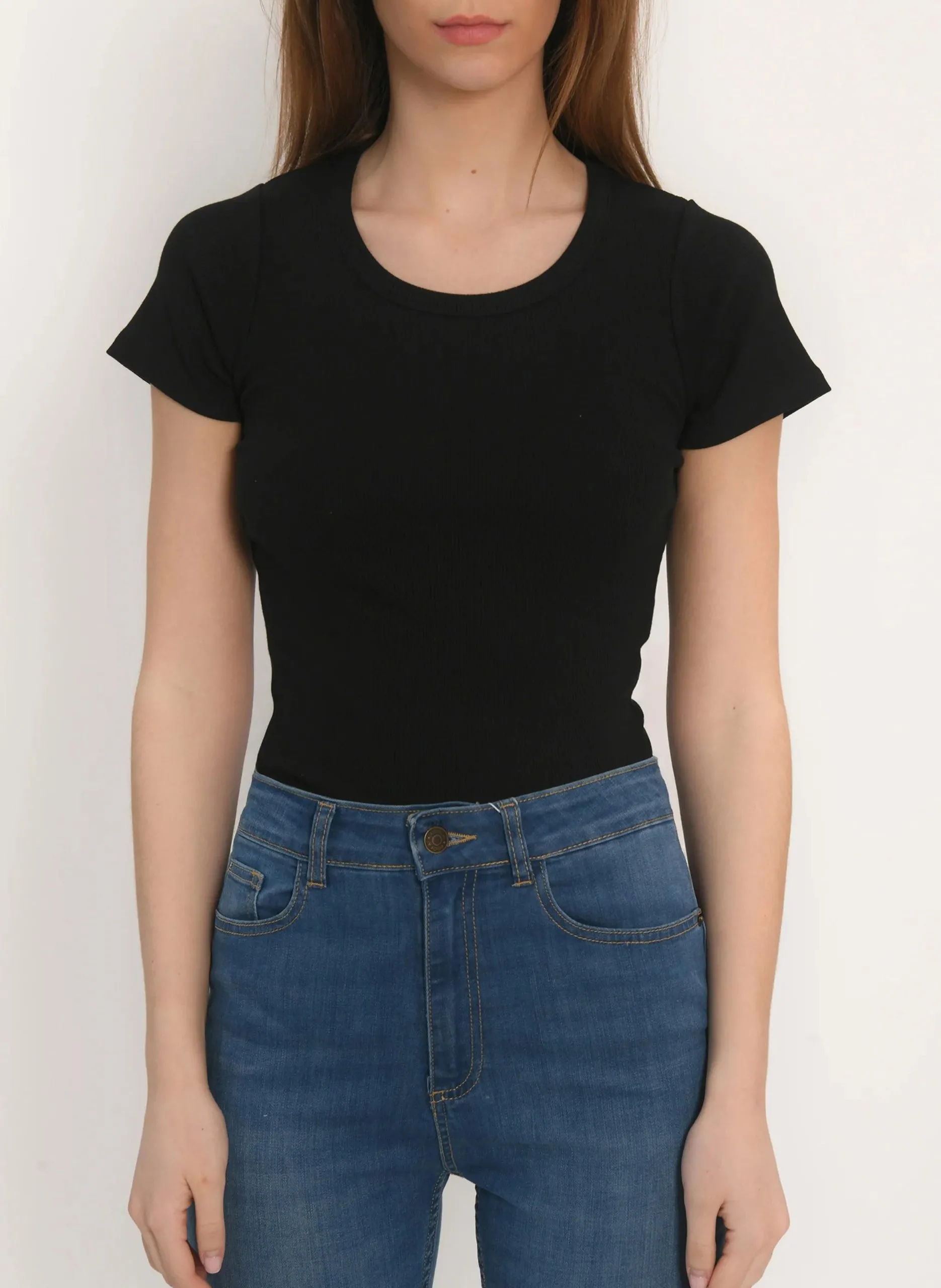 Tee-shirt ajusté côtelé Noir JENNY