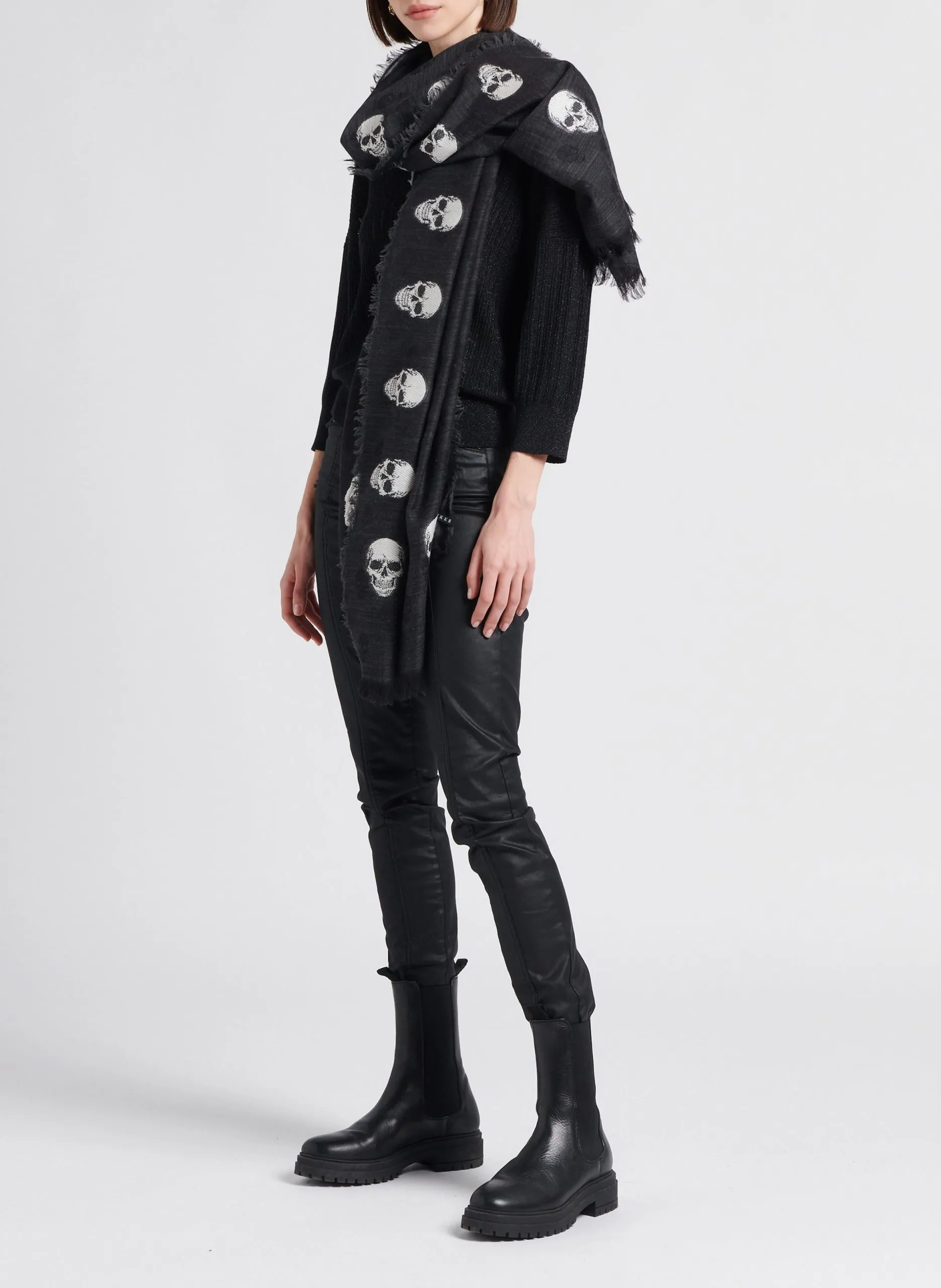 Foulard imprimé tête de mort Gris