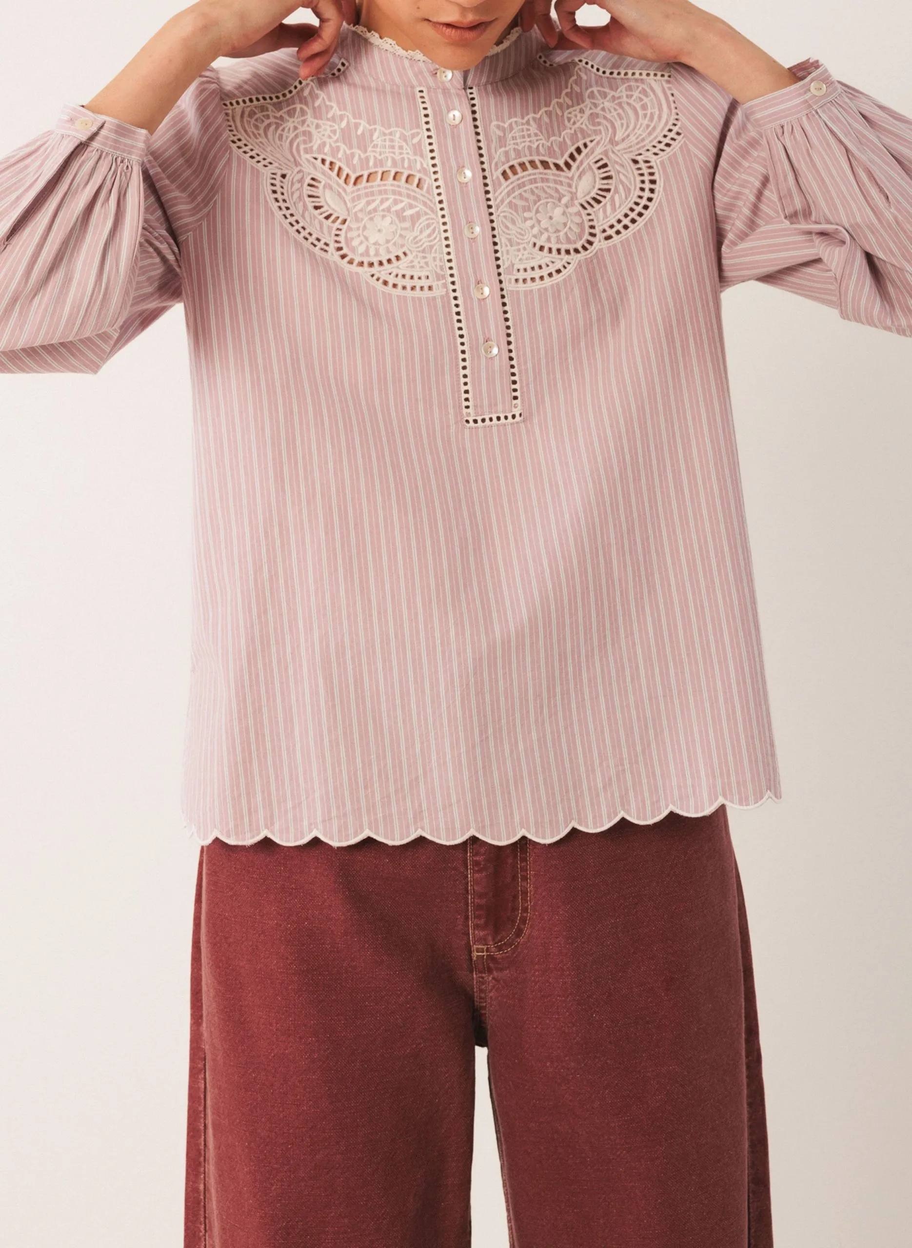 Blouse col rond en coton Violet