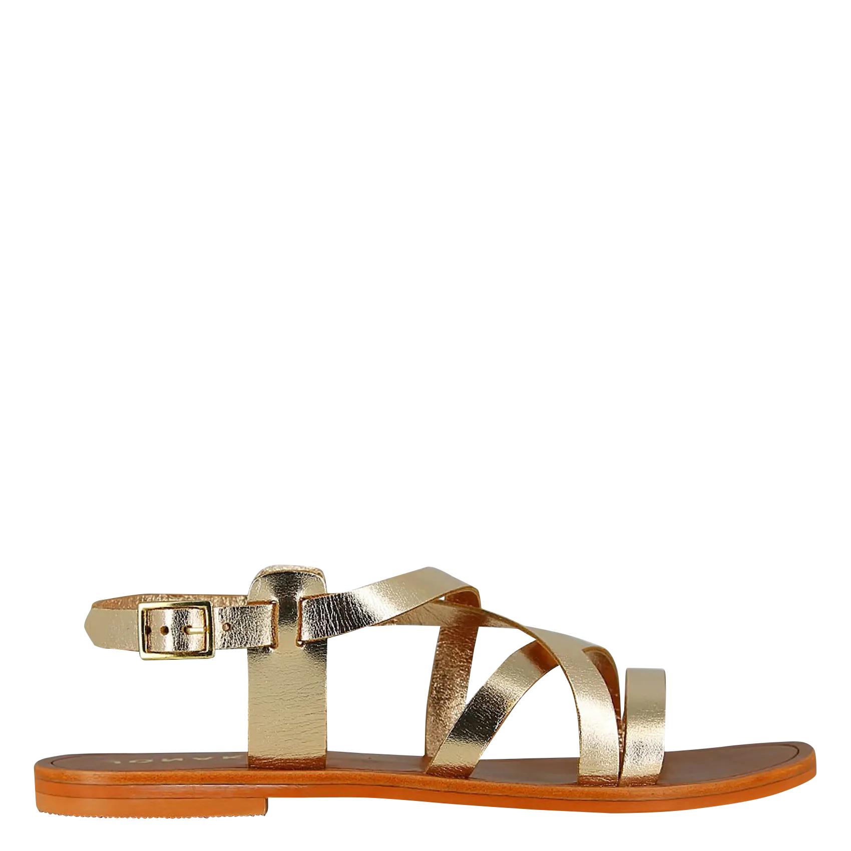 Sandales plates en cuir métallisé Doré WISCHIA
