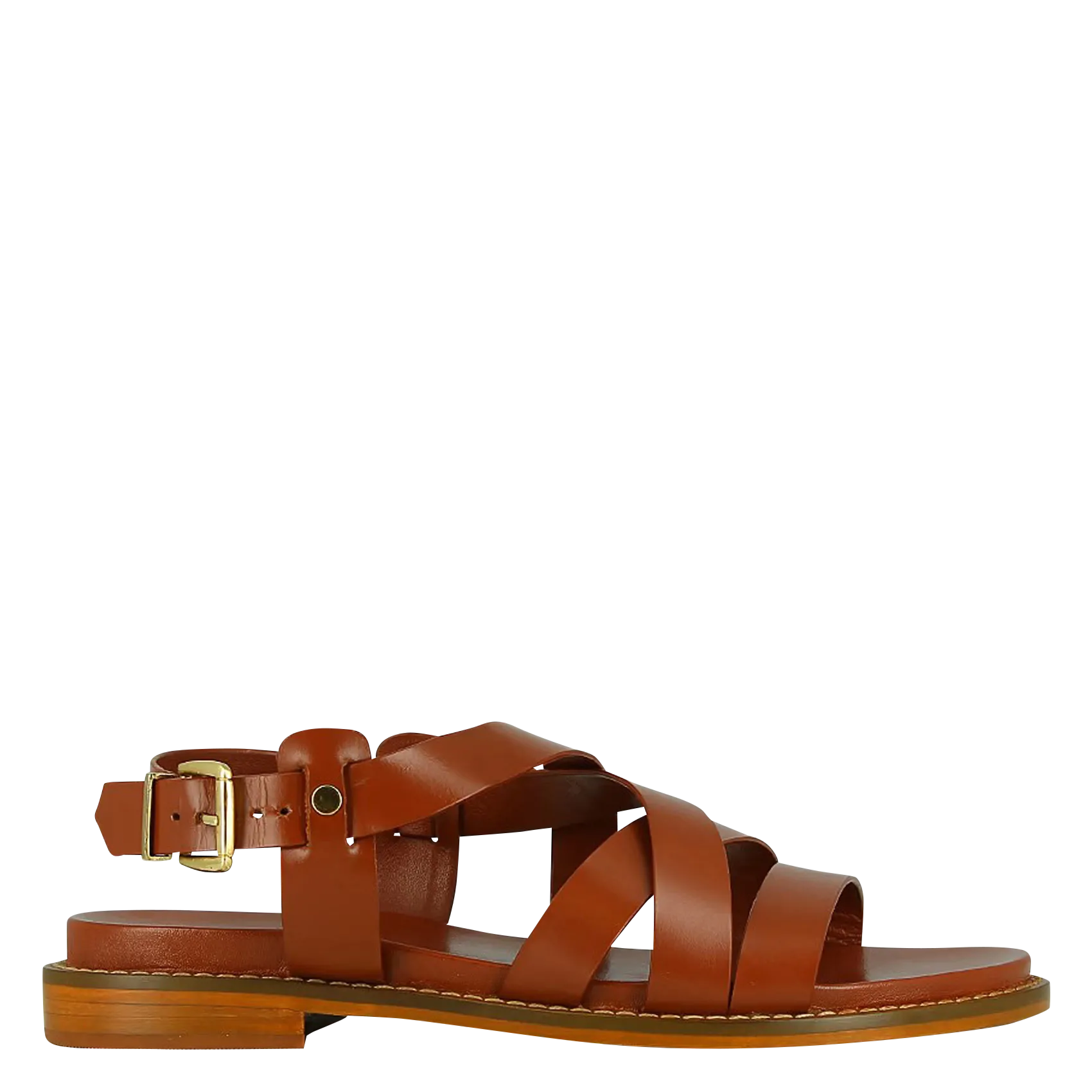 Sandales plates en cuir Marron WOKY