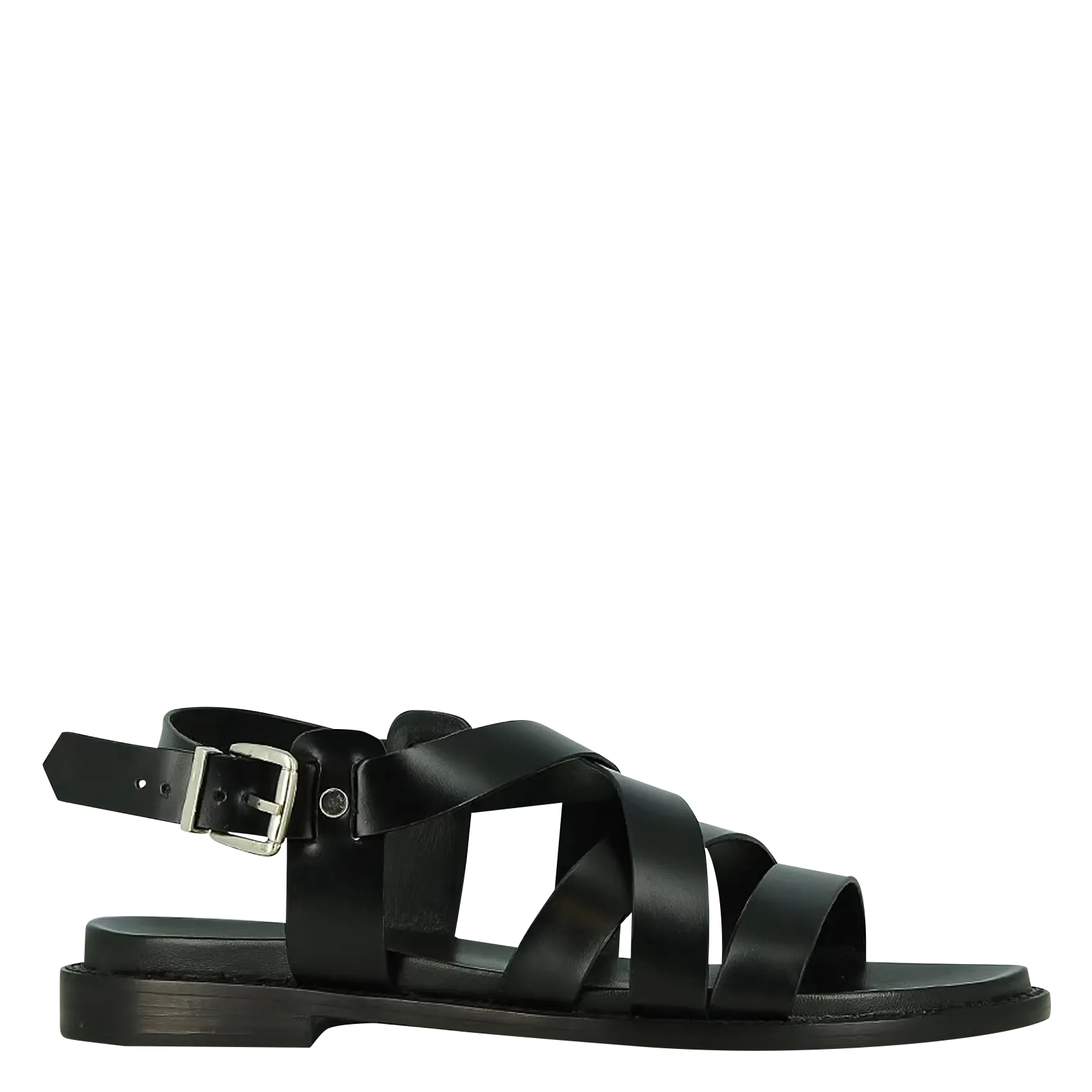 Sandales plates en cuir Noir WOKY