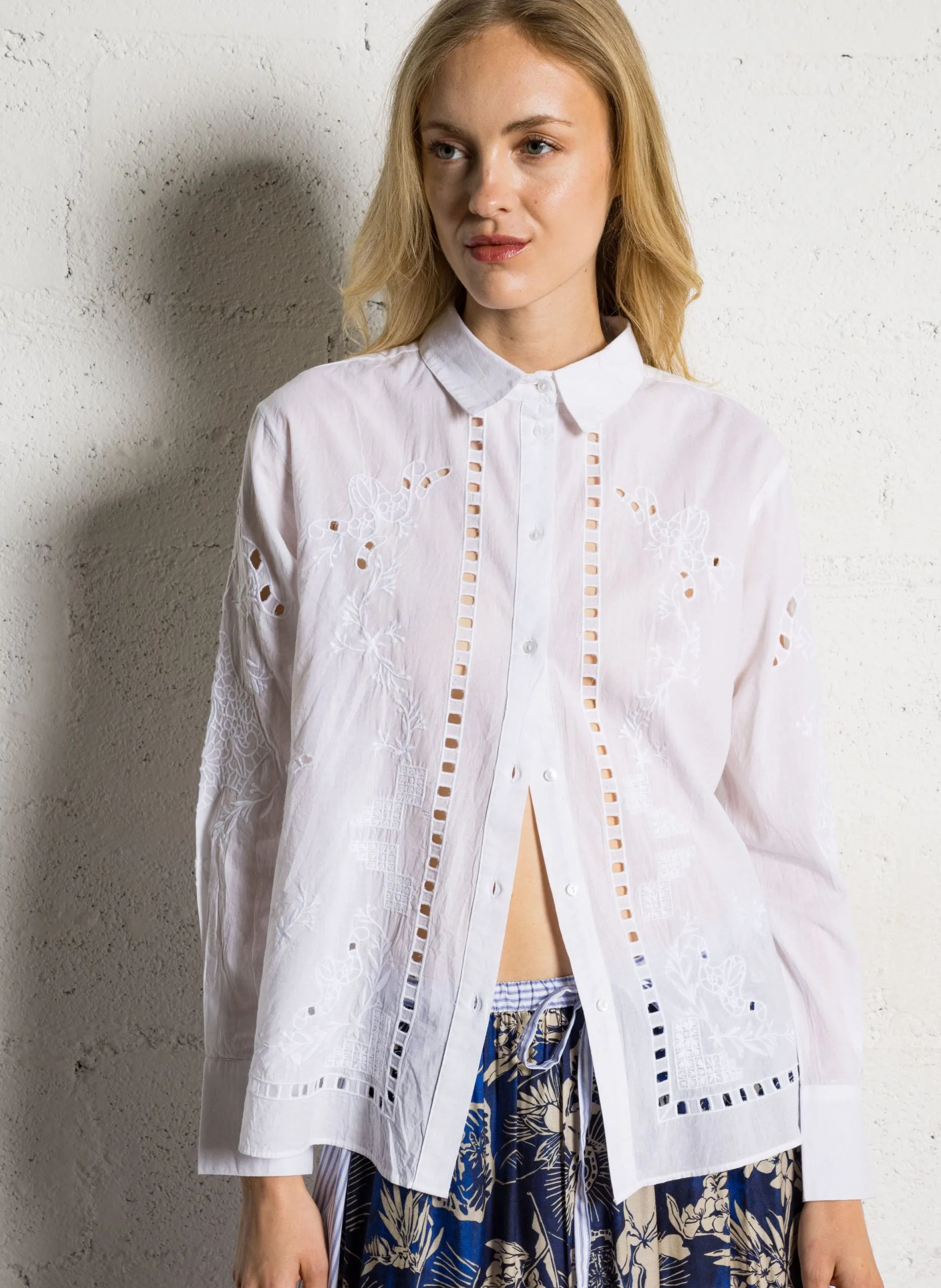 Chemise oversize en coton brodé Blanc CORELIA