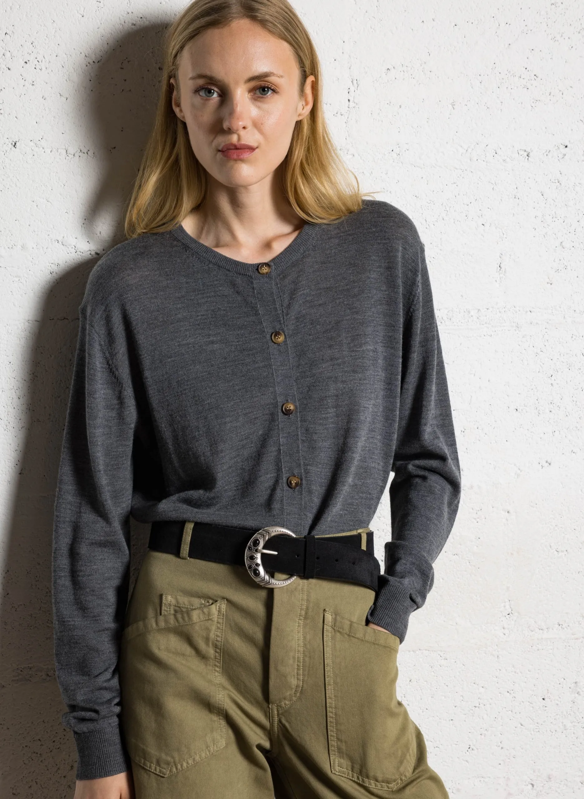 Cardigan droit chiné en mohair Noir JUBILEE