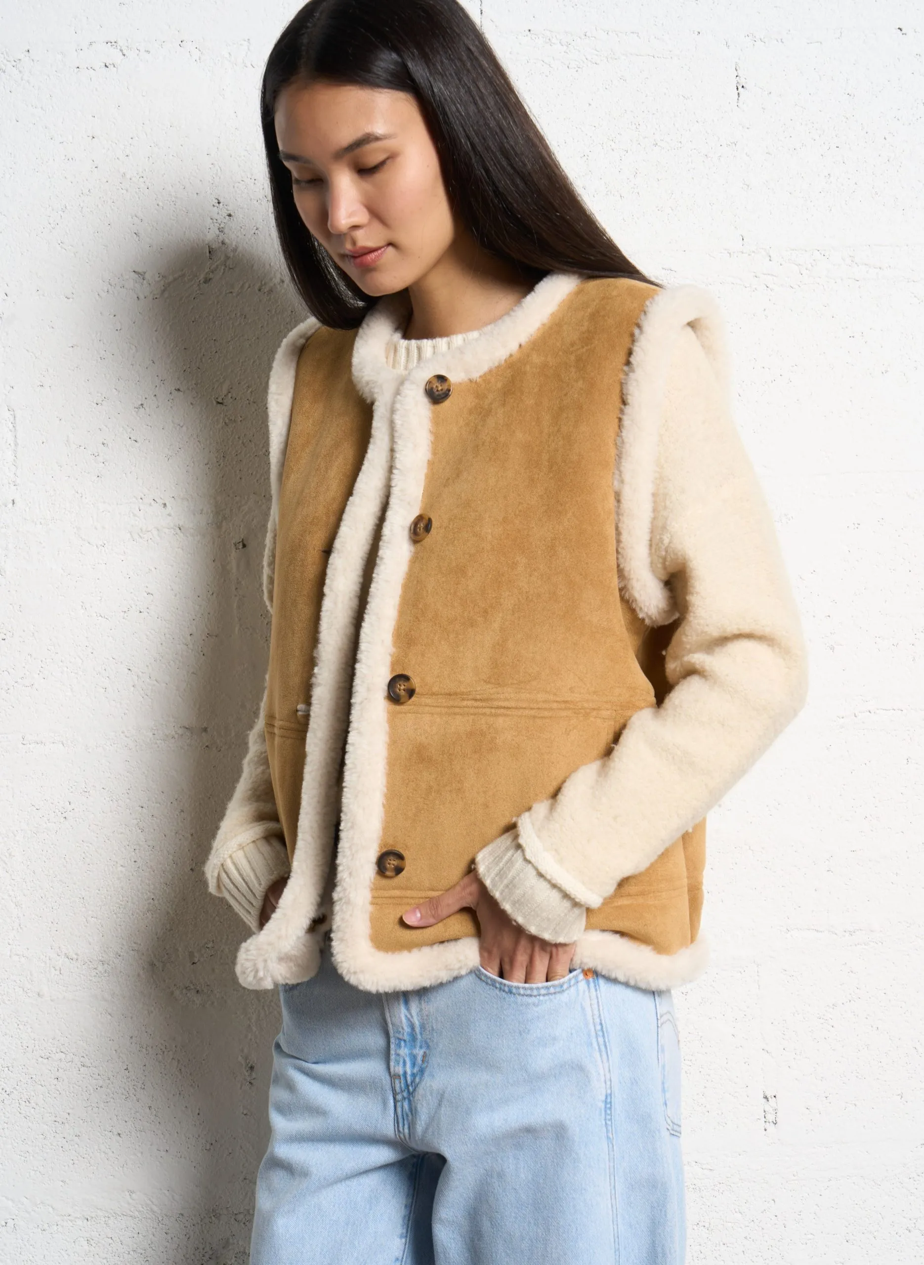 Veste droite col rond Beige JACQUES