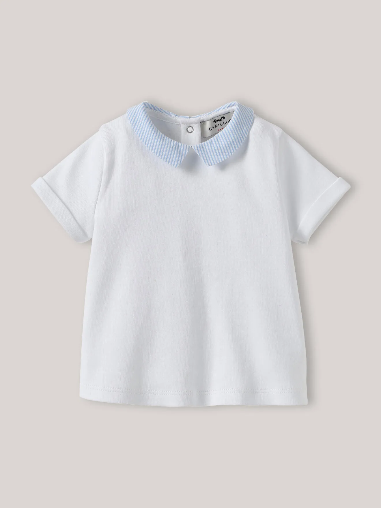T-shirt col en seersucker en coton biologique Blanc