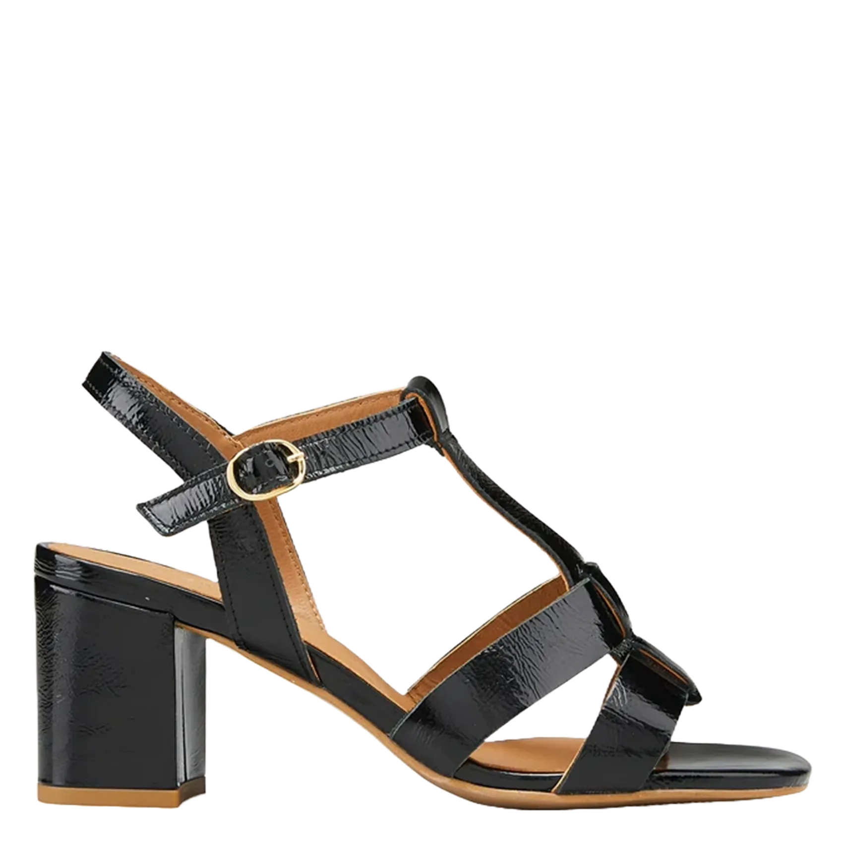 Sandales à talon en cuir vernis Noir PERNELLE