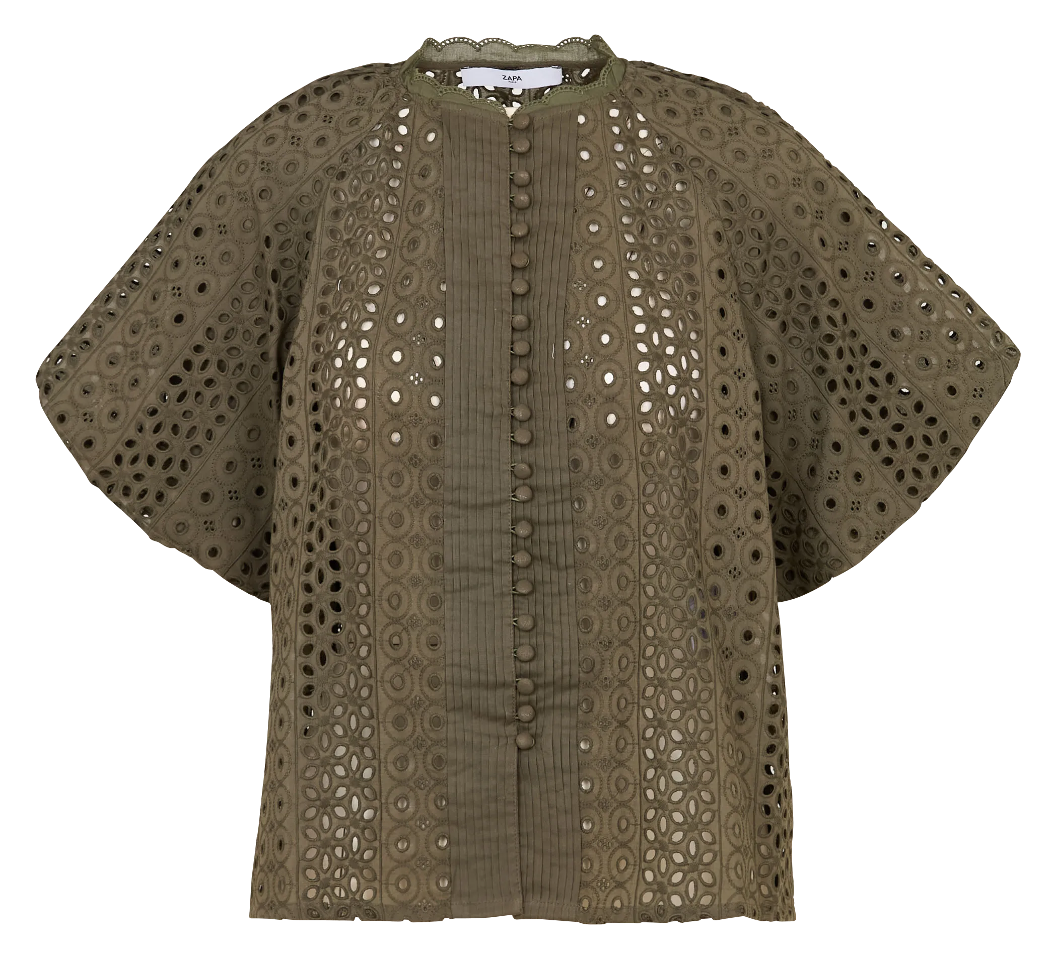 Chemise droite en broderie anglaise Vert BAMAKO