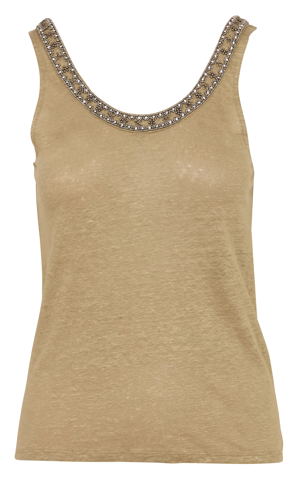 Top col rond en lin Kaki TADA