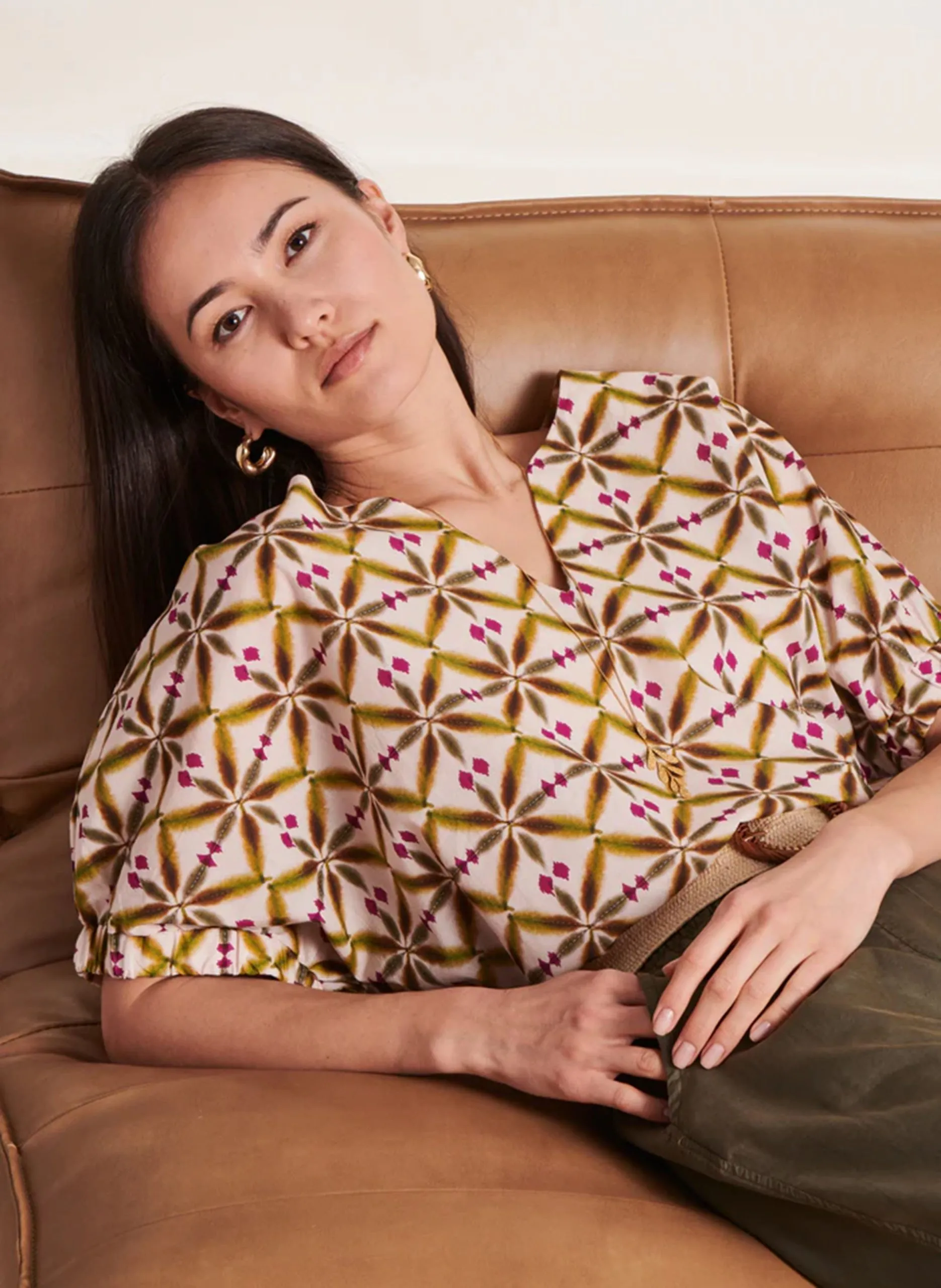 Top oversize en coton imprimé Vert