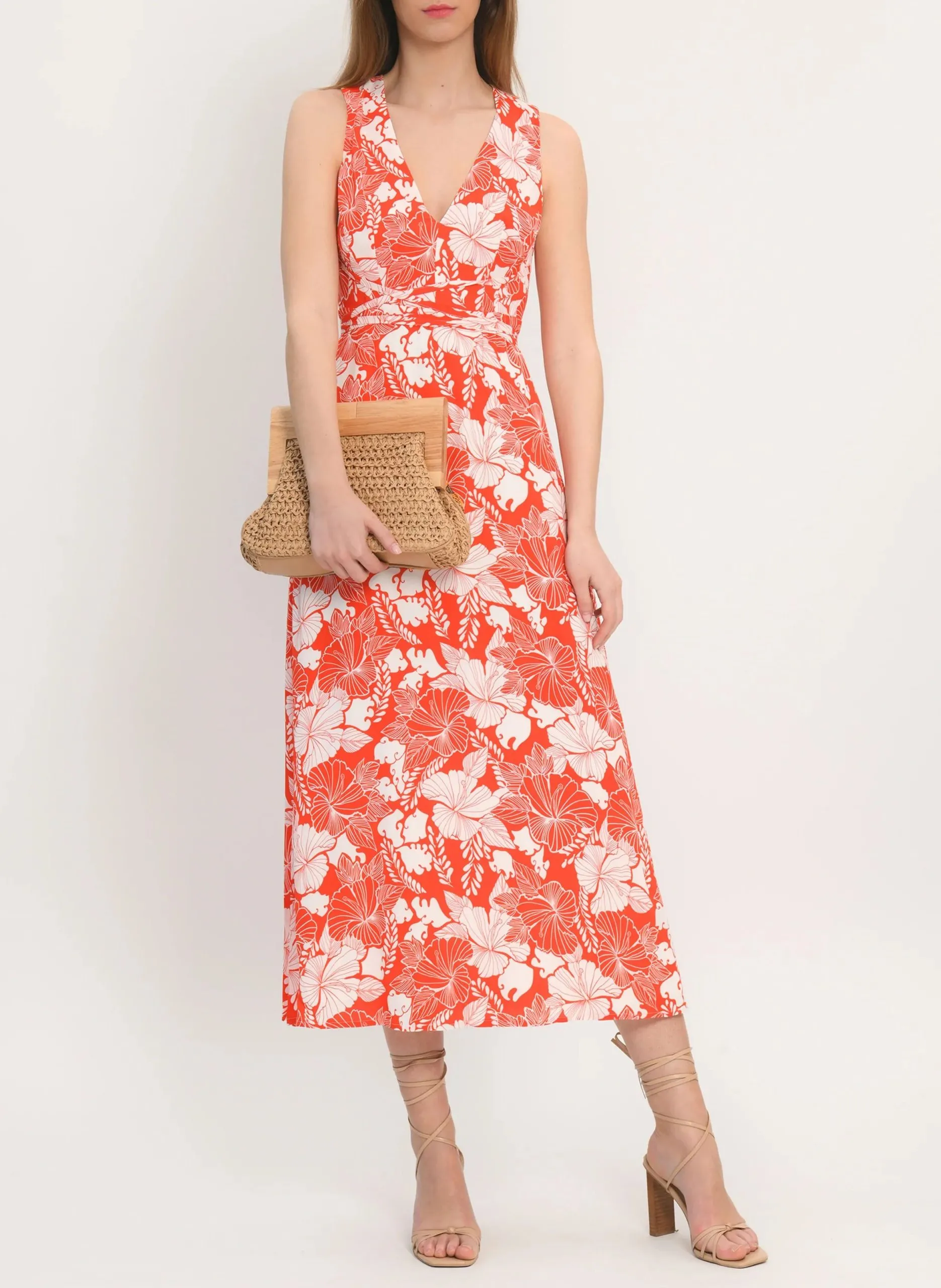 Robe longue col V imprmée Orange ADELAIDE