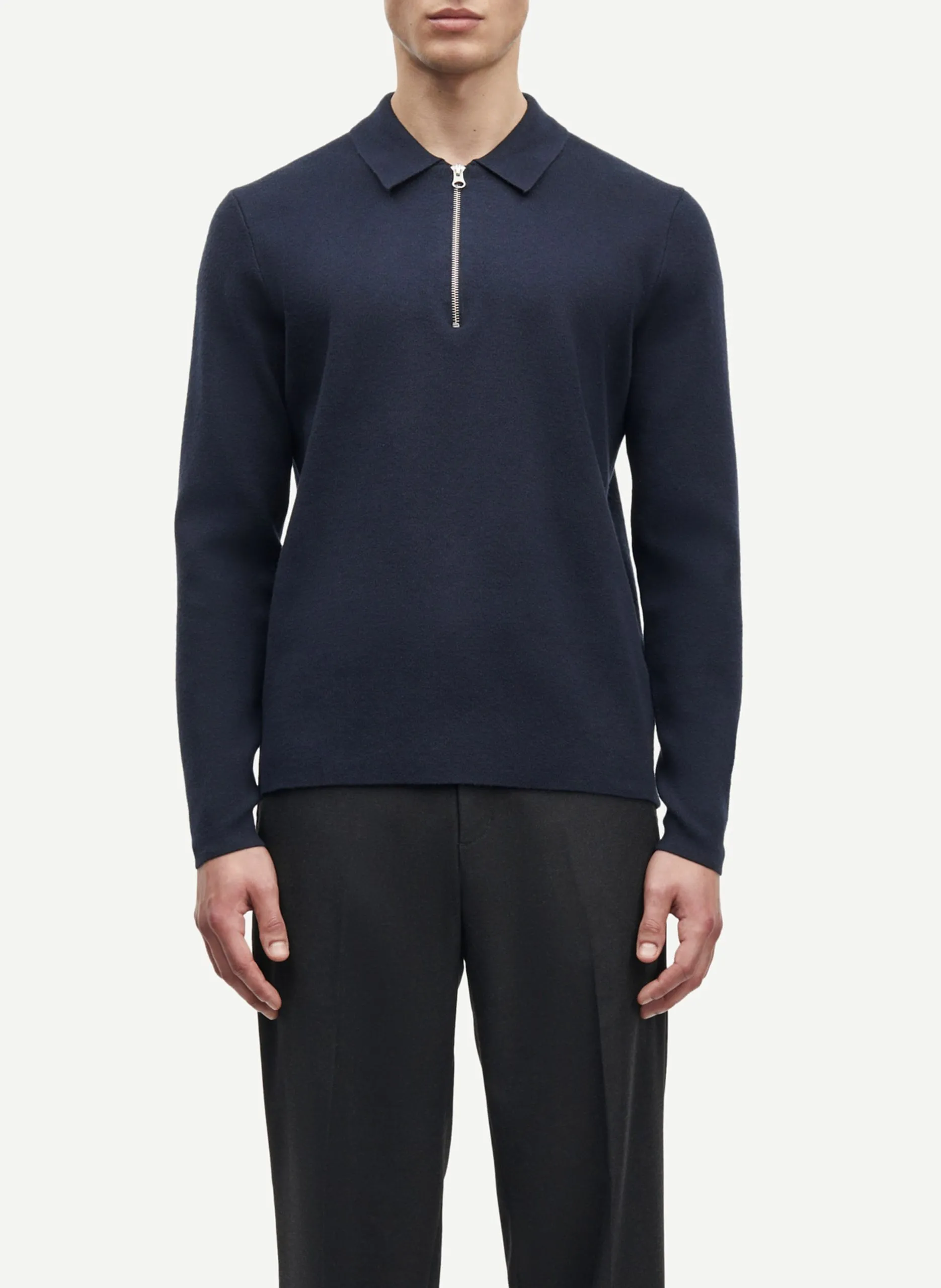 Gilet col classique regular-fit en maille mélangée Bleu GUNA