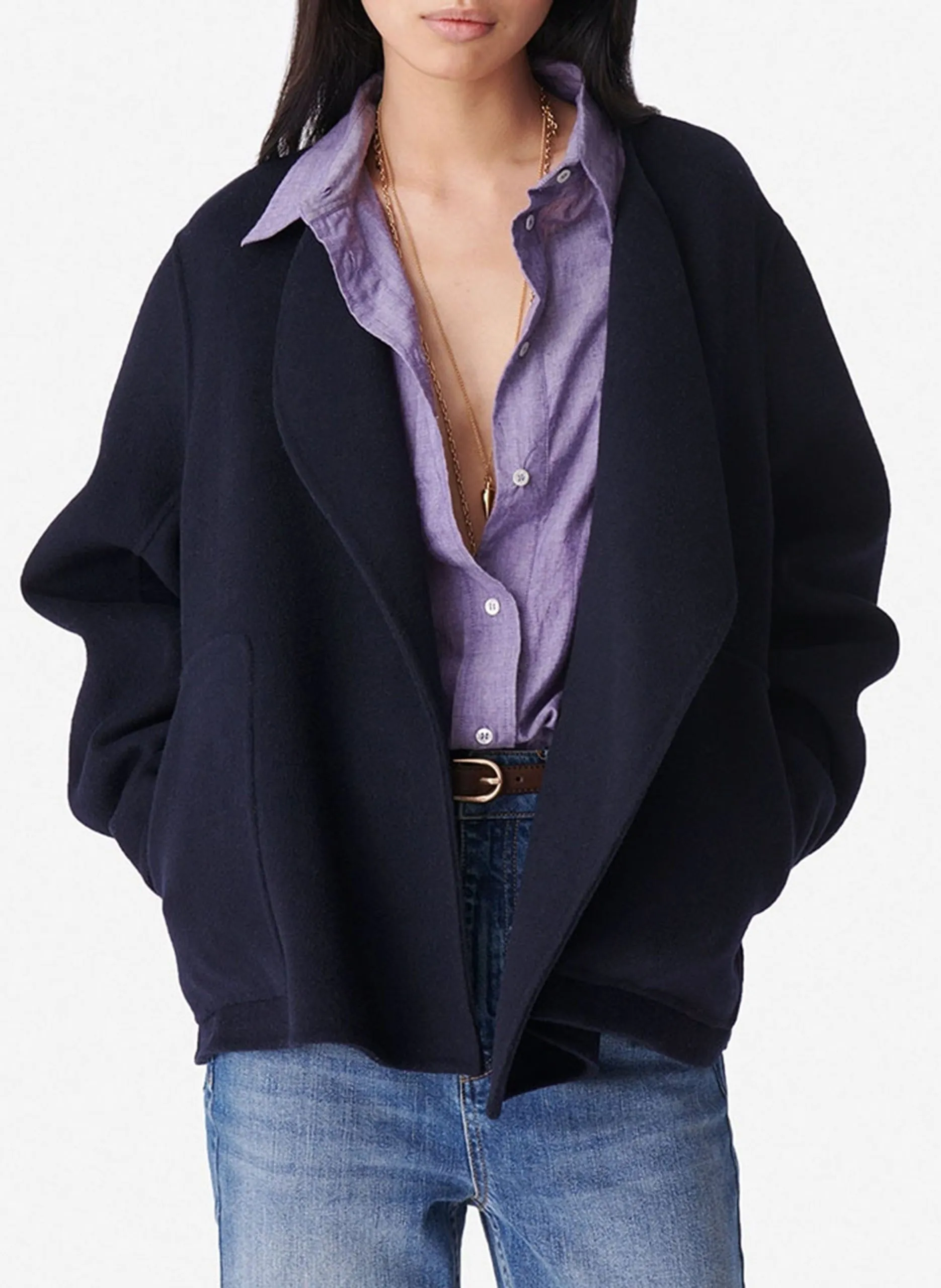 Veste courte en laine mélangée Bleu CHANN