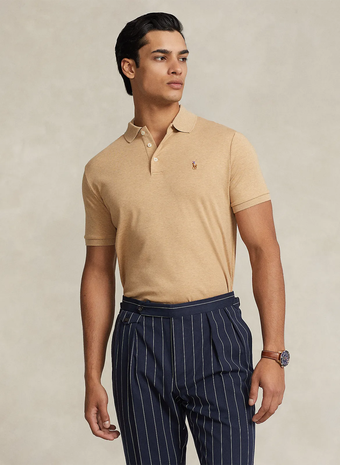 Polo slim-fit en coton Beige