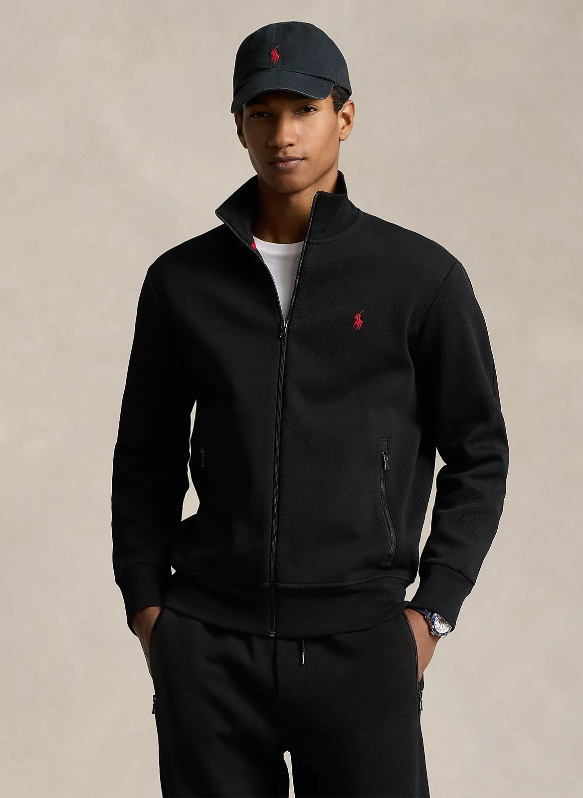 Gilet droit col montant en coton mélangé Noir