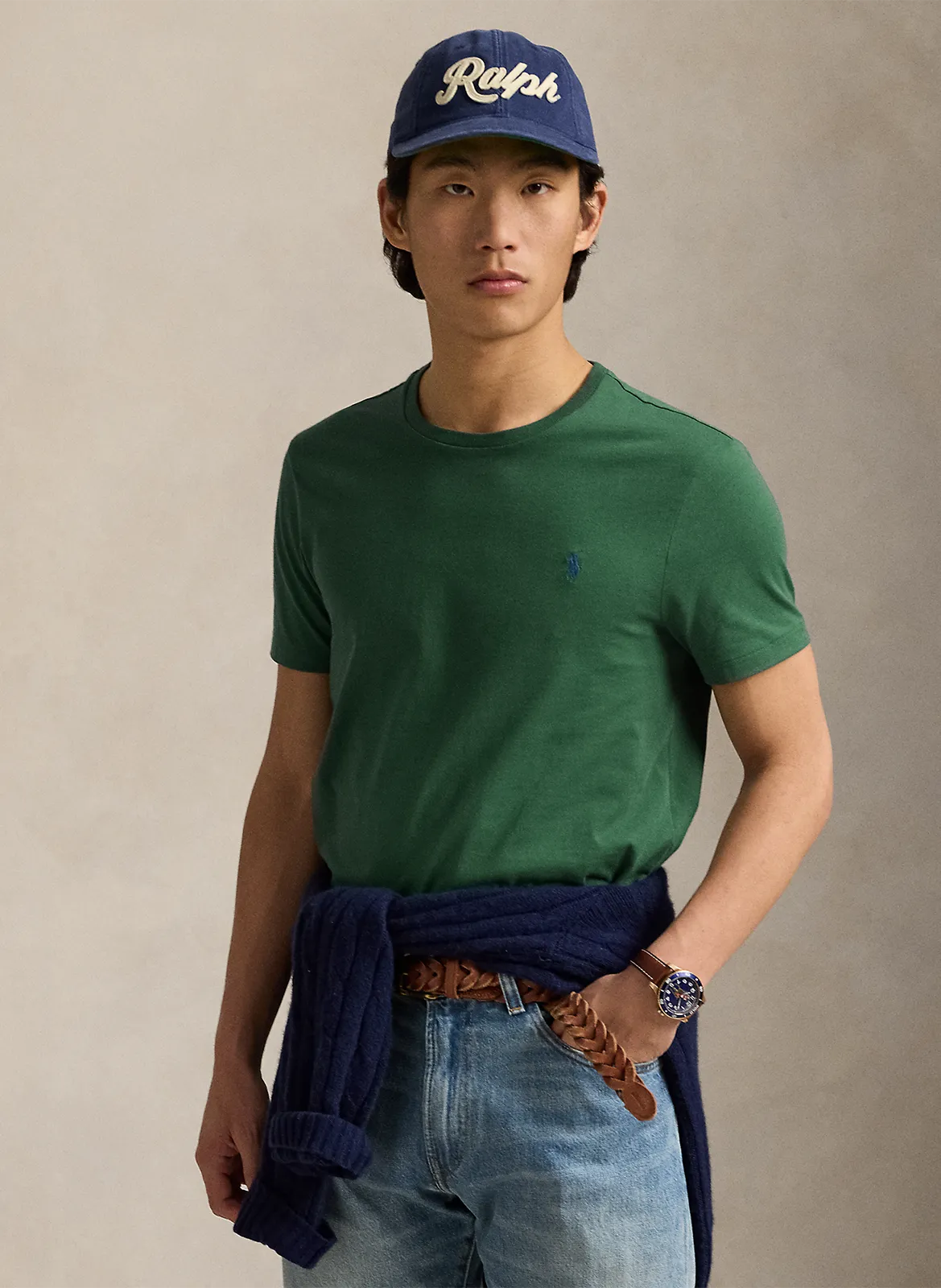 Tee-shirt col rond slim-fit en coton Vert