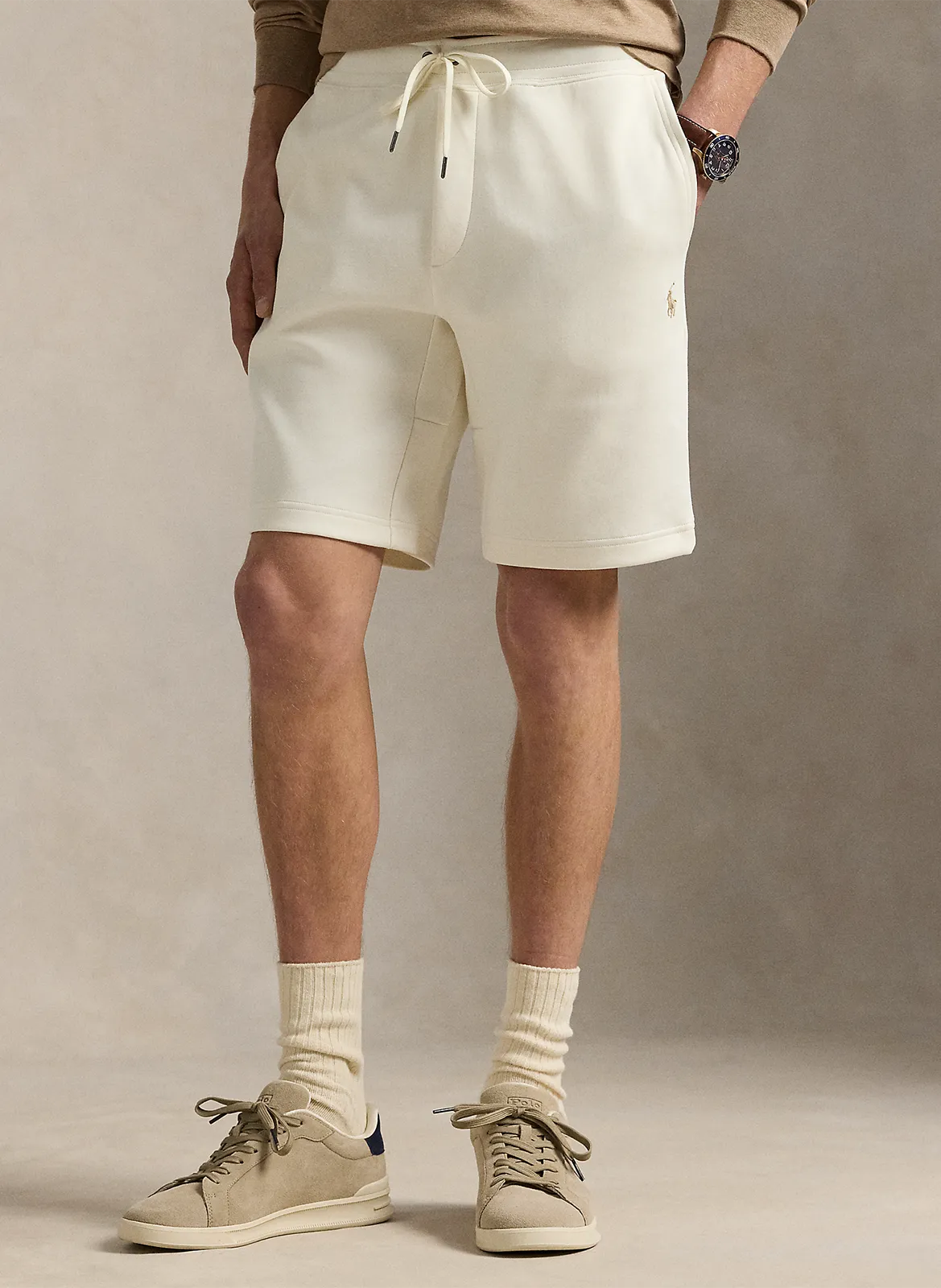 Short droit en coton mélangé Beige