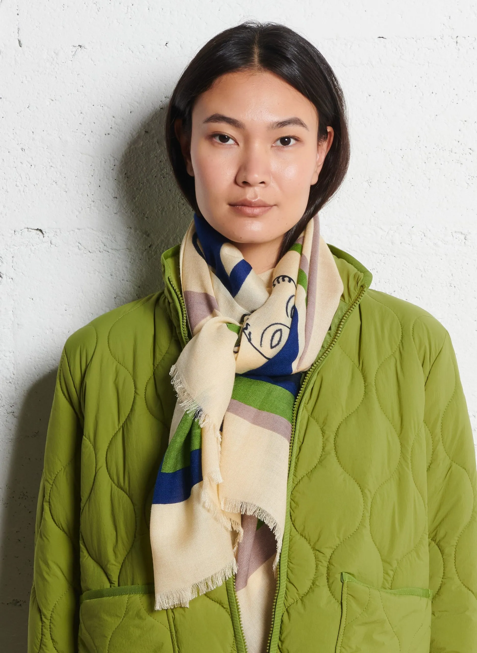 Foulard imprimé à franges Beige