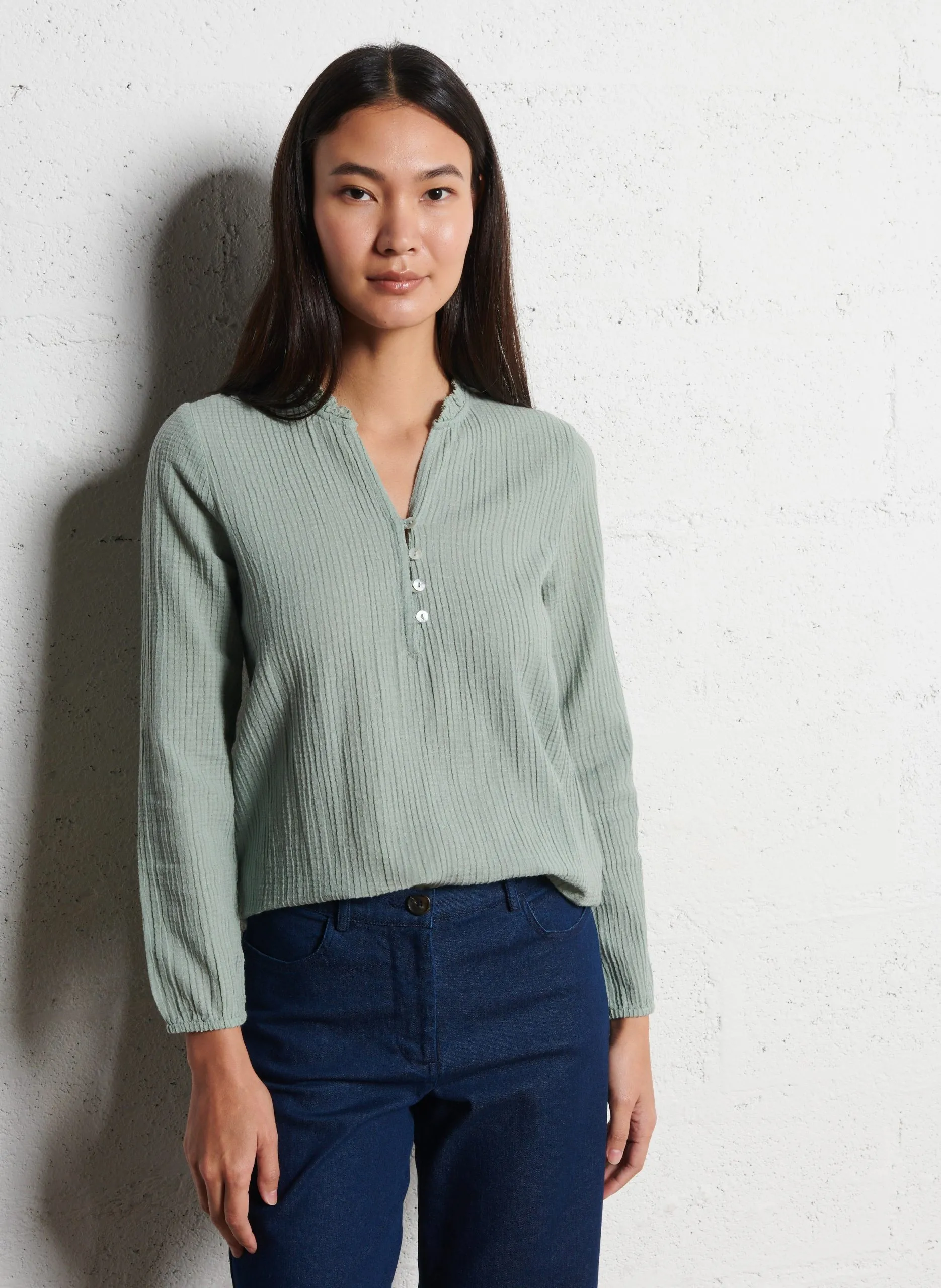 Top droit en coton Vert