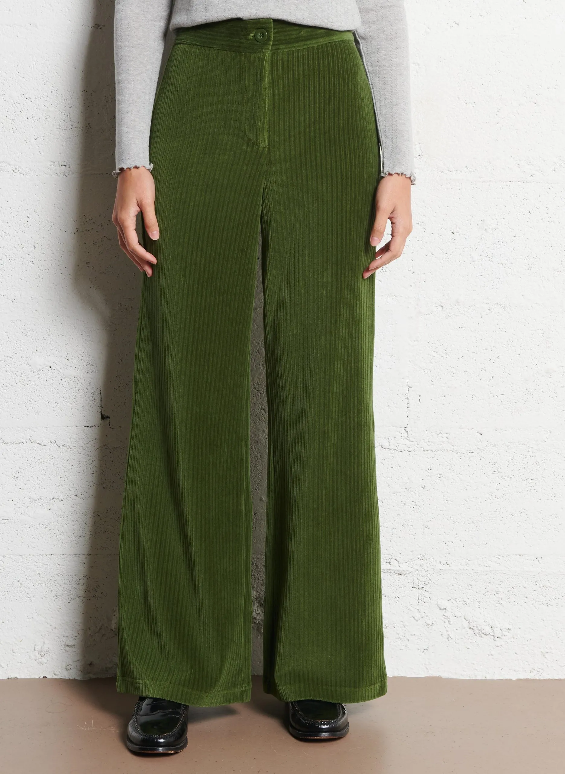 Pantalon droit en coton mélangé Kaki