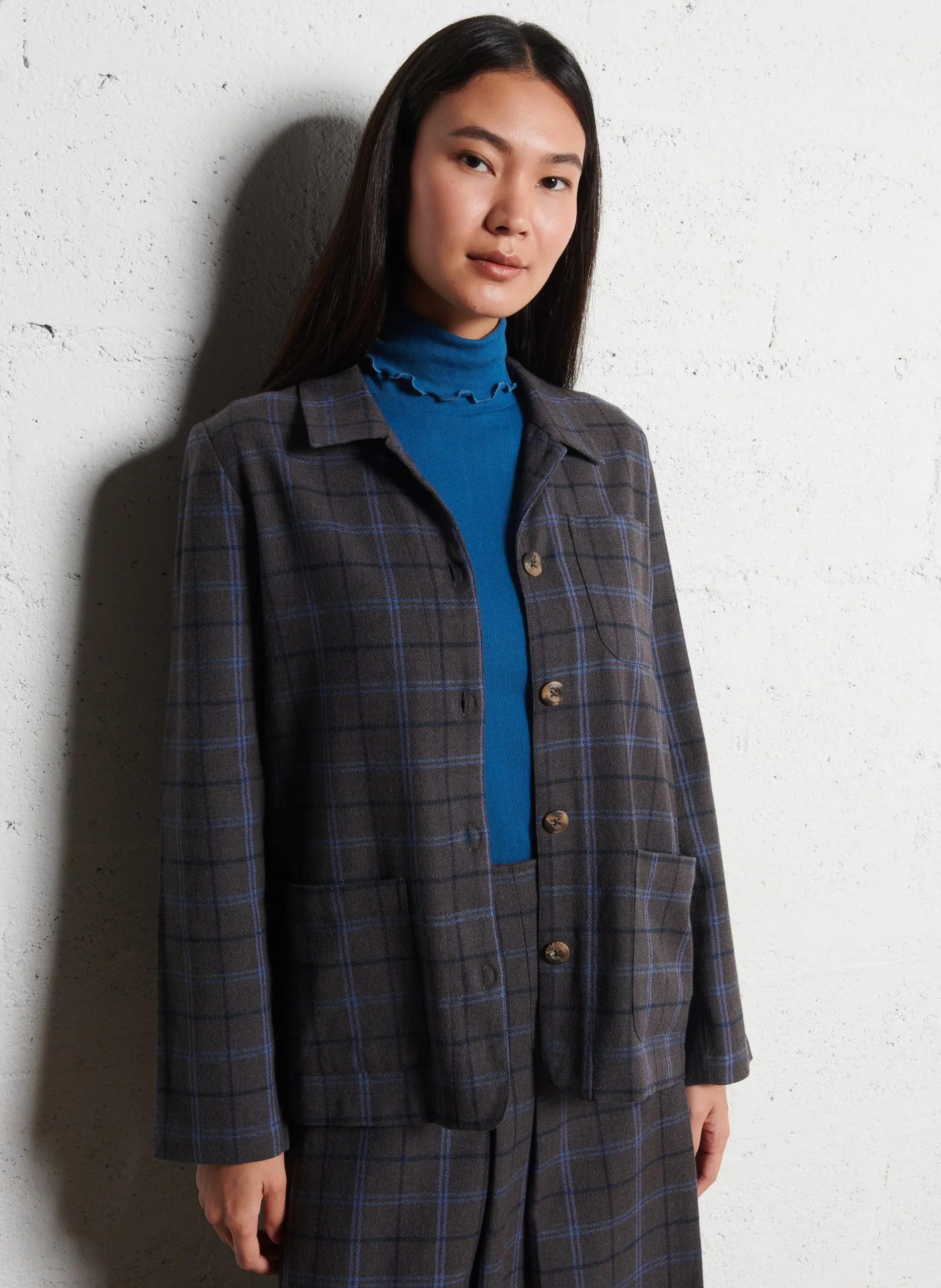 Veste chemise écossaise à poches Gris