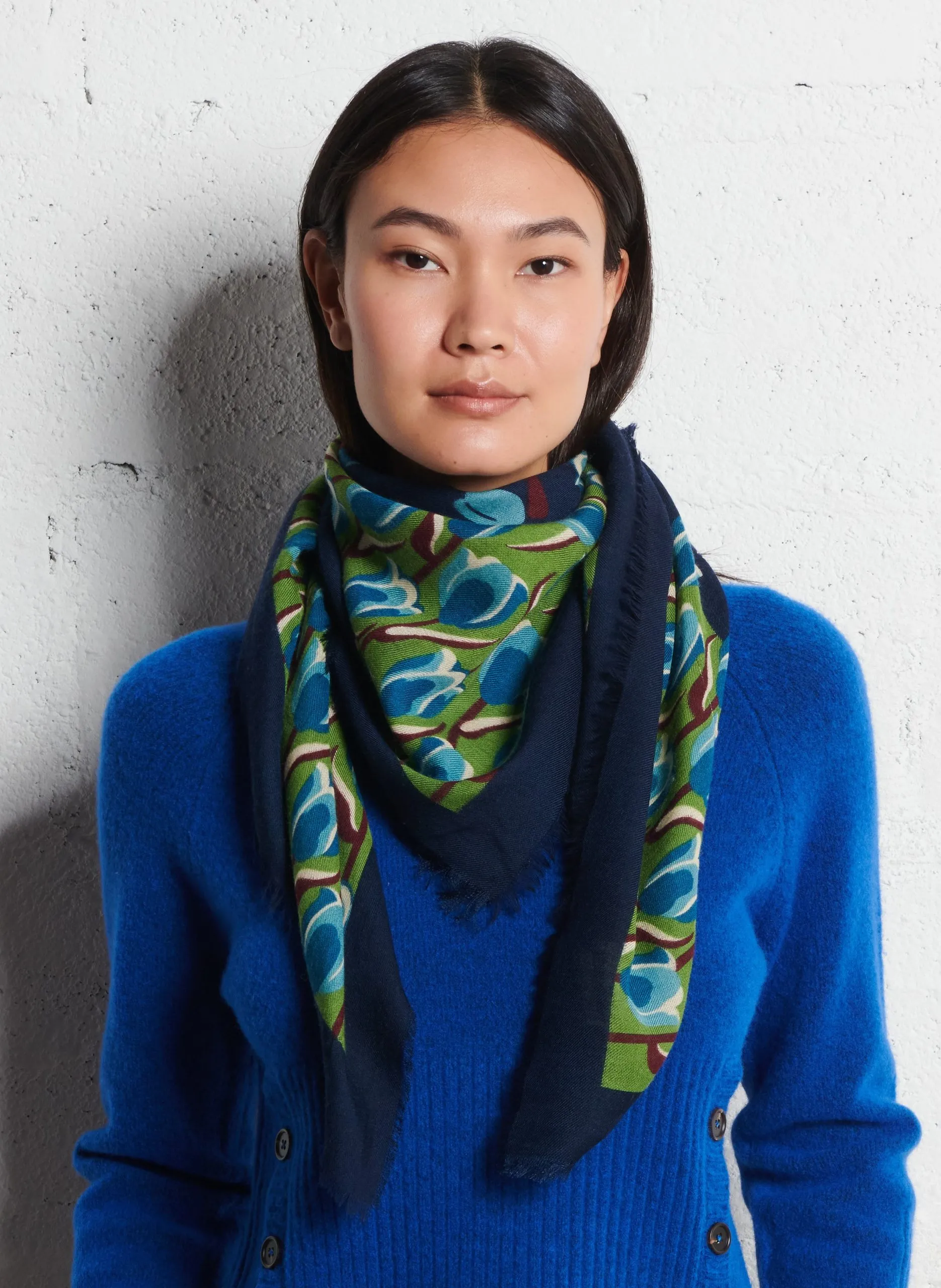 Echarpe imprimé tulipe Bleu