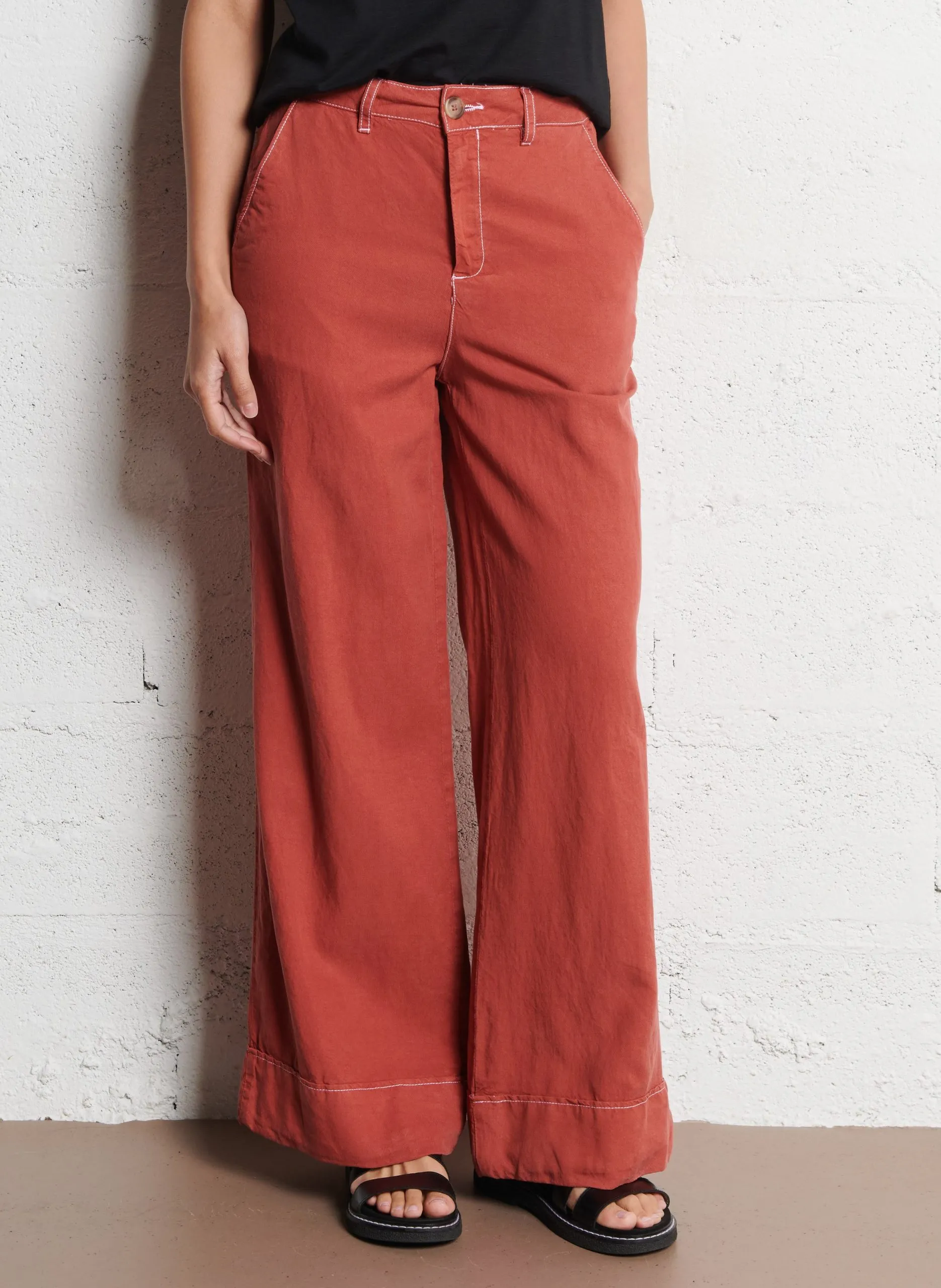 Pantalon large taille haute Rouge PEGGY