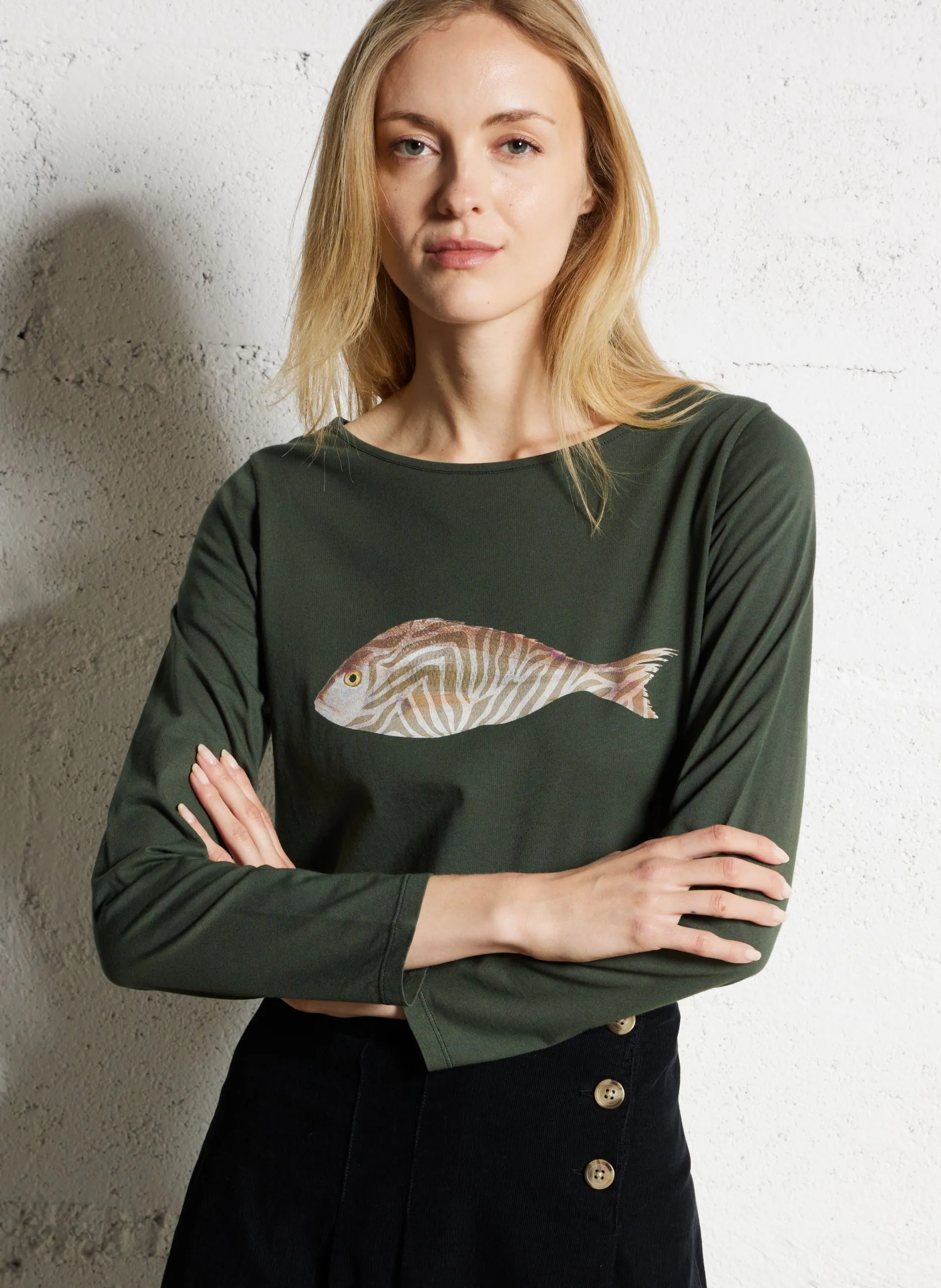 Tee-shirt droit en coton sérigraphié Vert