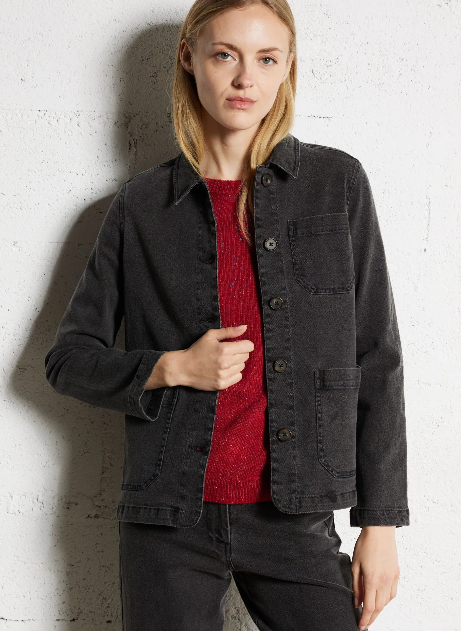 Veste en jean en coton mélangé Noir