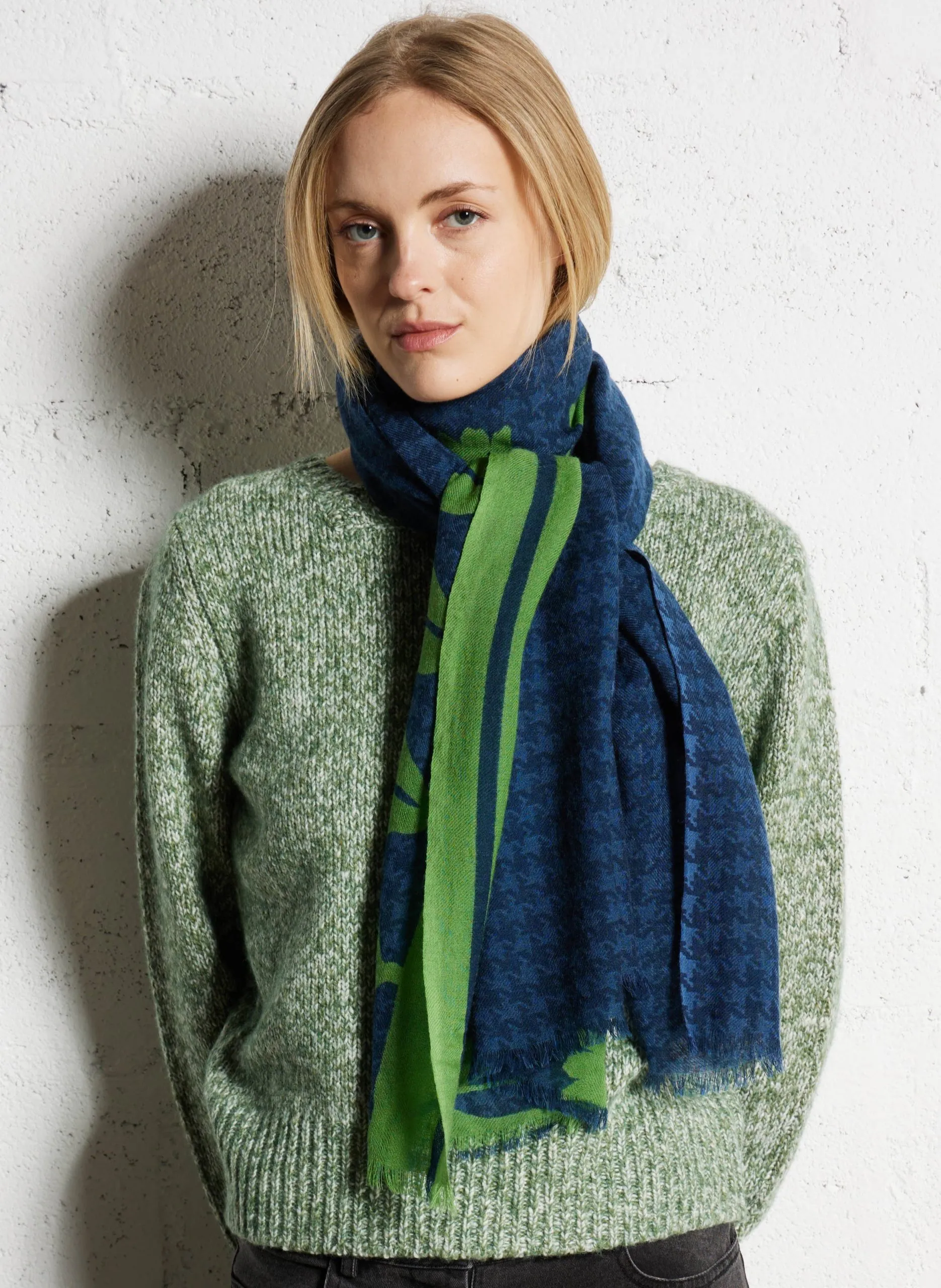 Foulard imprimé en laine Vert