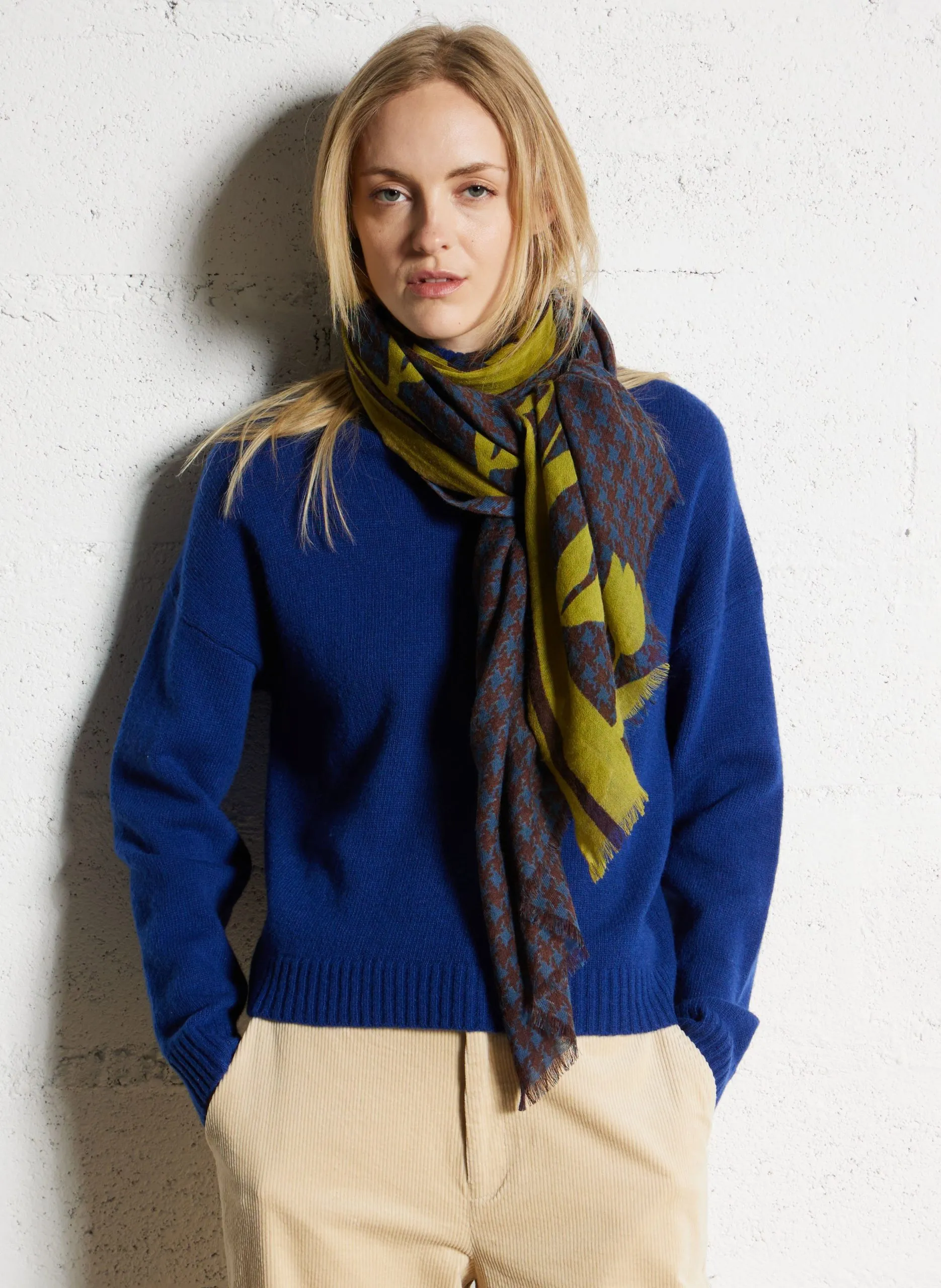 Foulard imprimé en laine Jaune