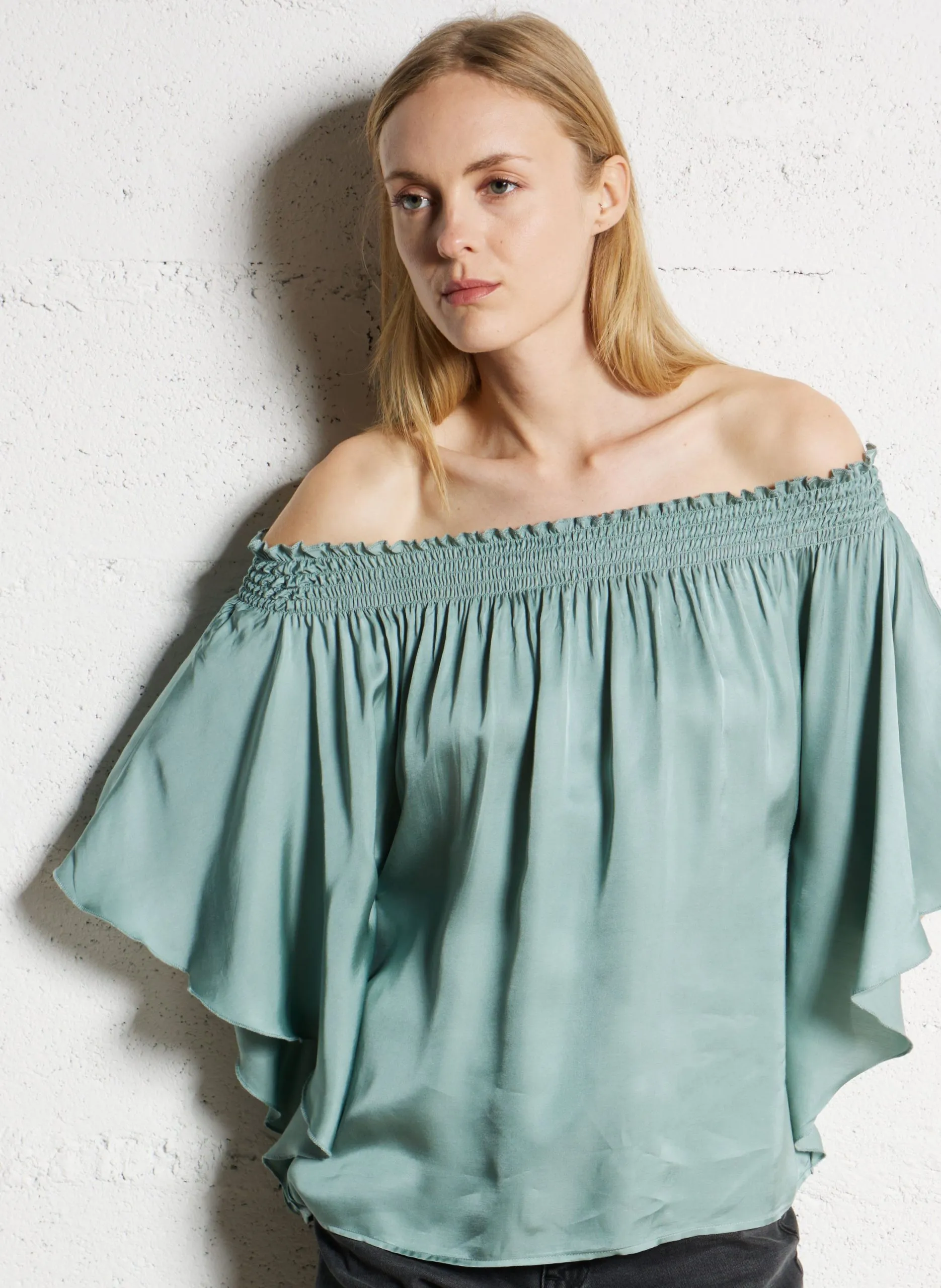 Top droit satiné Vert TAROSA