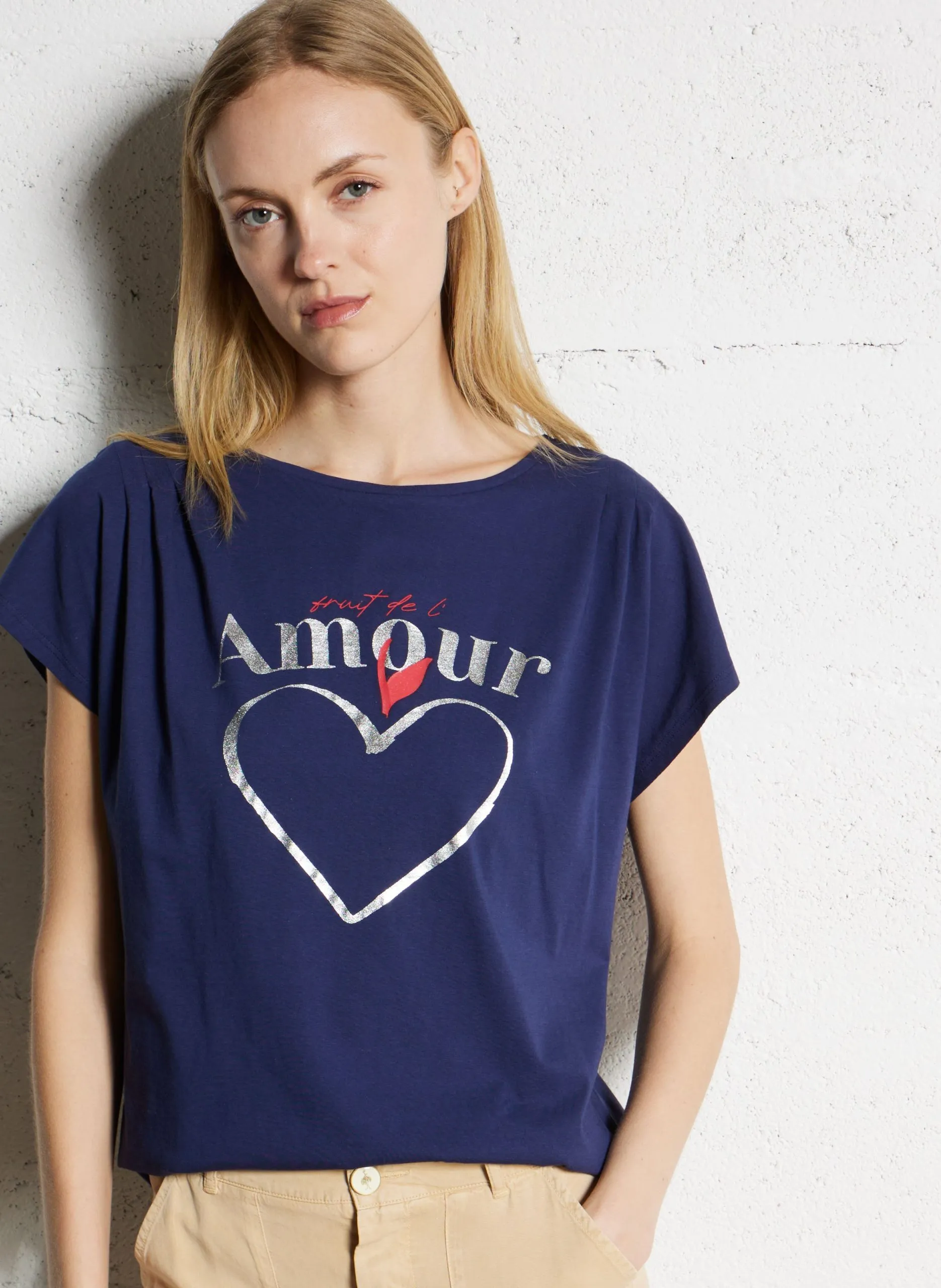 Tee-shirt col rond en coton Bleu MINOS
