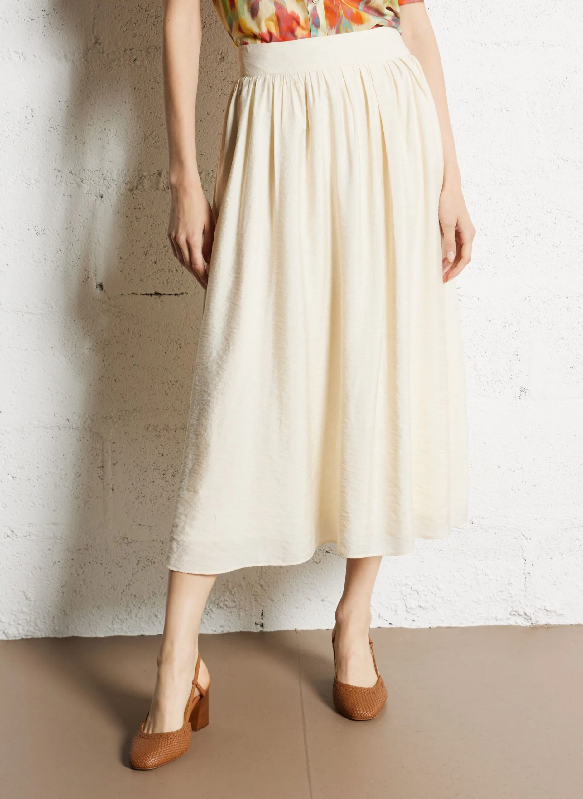 Jupe midi évasée Blanc WASHY