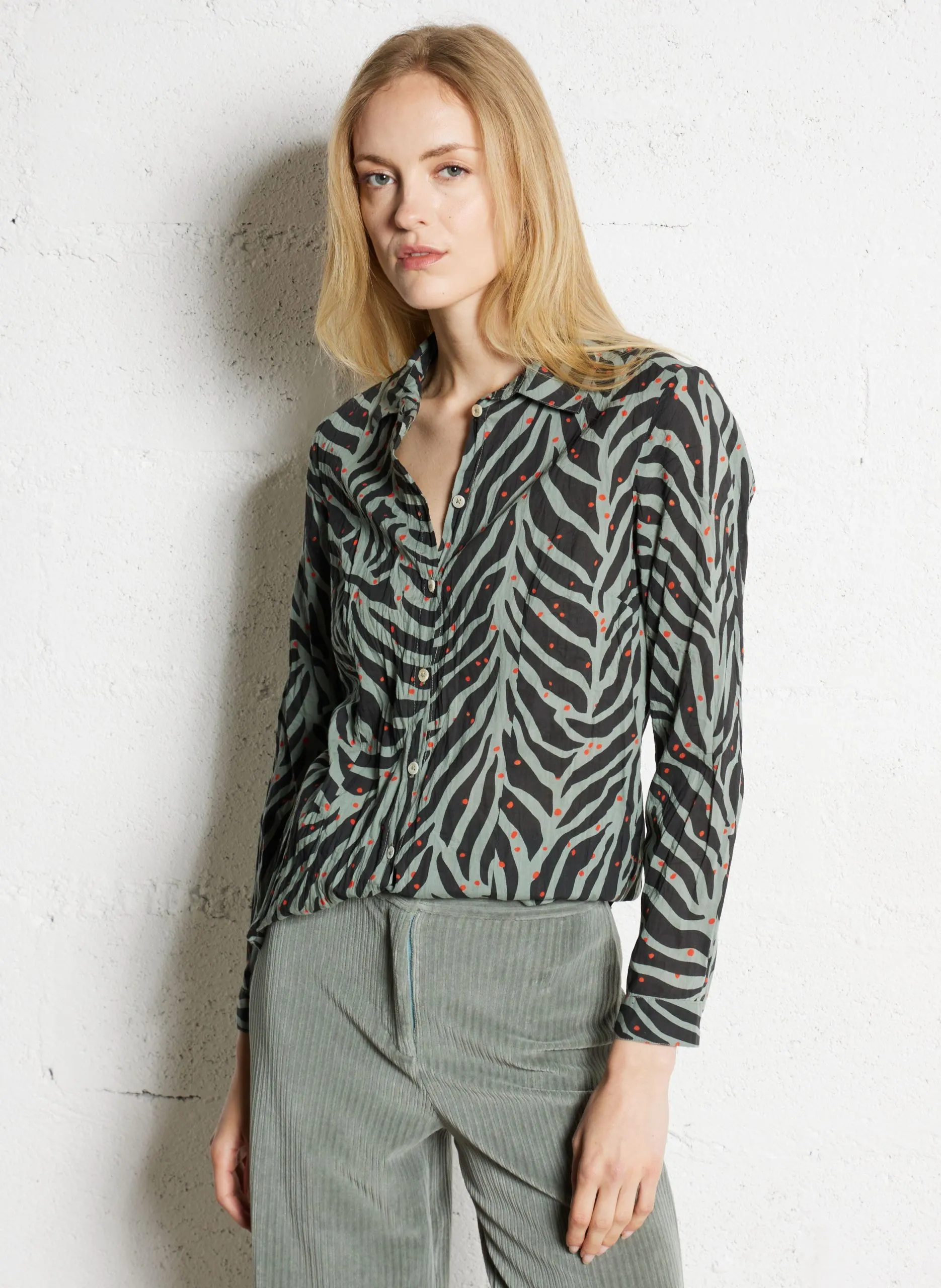 Chemise droite en coton imprimé Noir