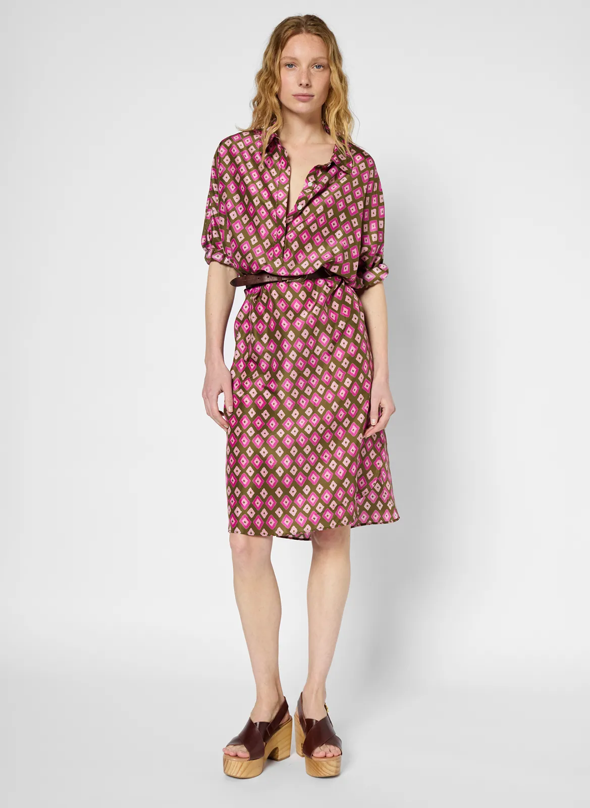 Robe chemise imprimée en soie Vert PIERRA