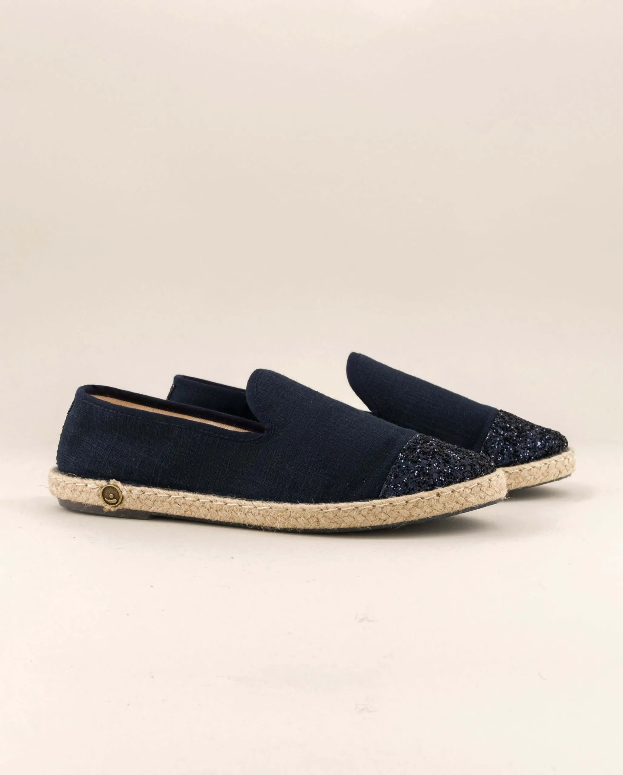 Espadrille femme lin, marine paillettes Bleu