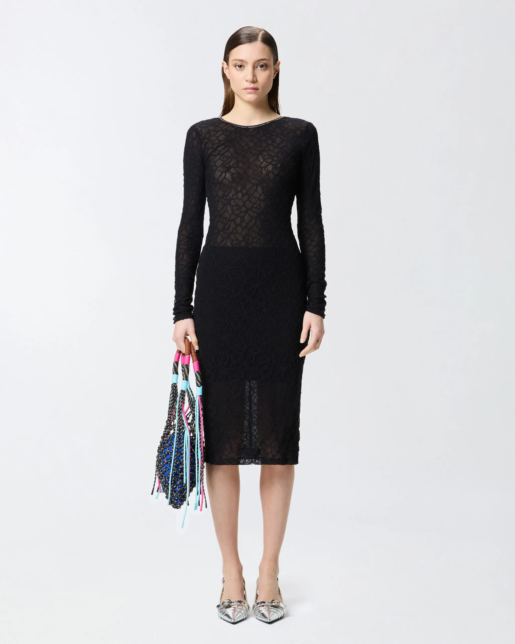 Robe ajustée en dentelle avec dos ouvert Noir