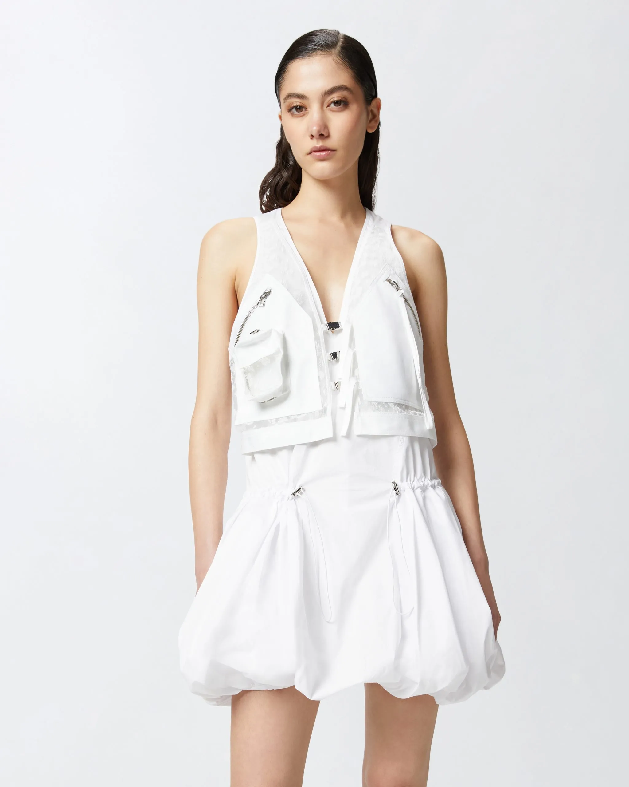 Robe courte avec jupe ballon et gilet Blanc