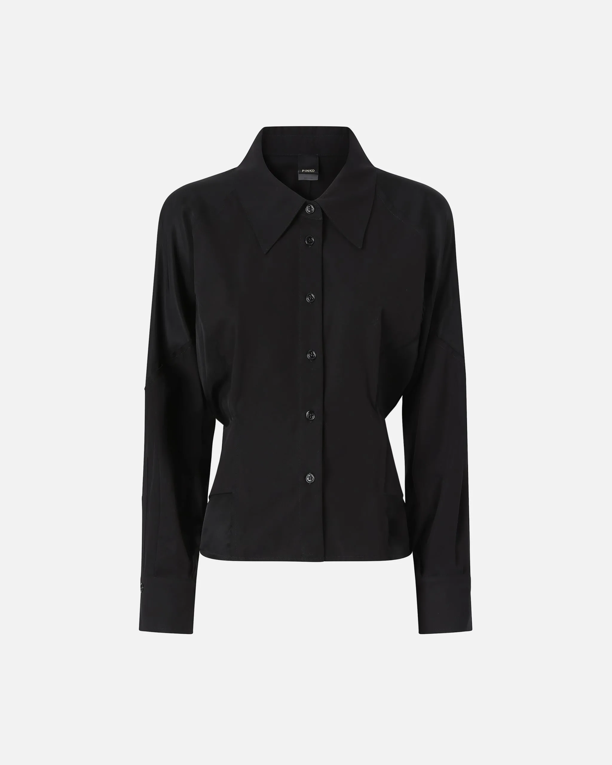 Chemise ceinturée en habotai et coton Noir