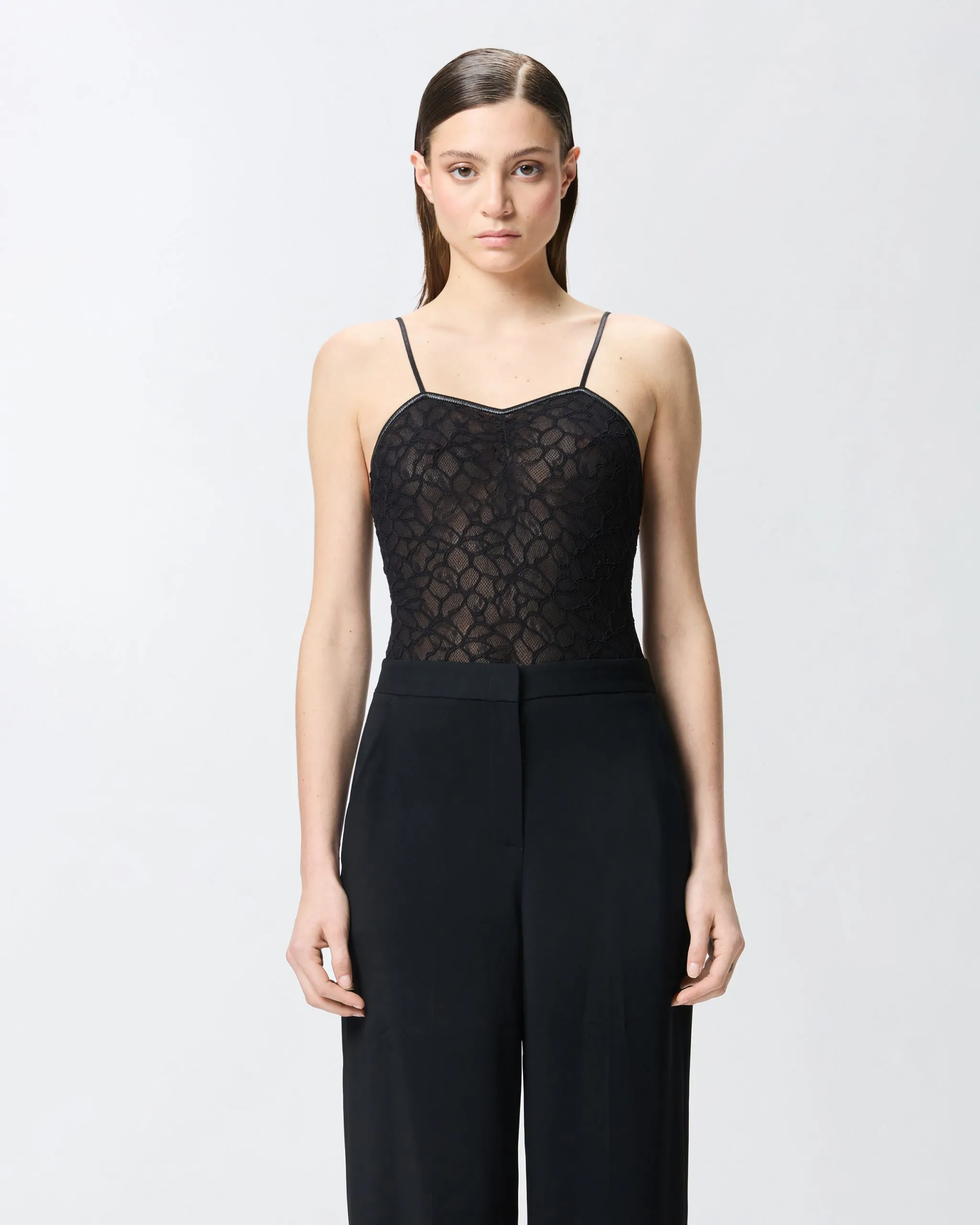 Body avec fines bretelles en dentelle Noir