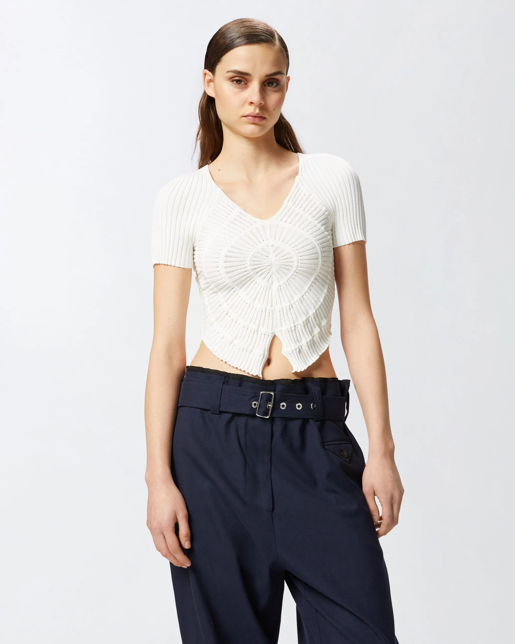 T-shirt court en maille côtelée Blanc